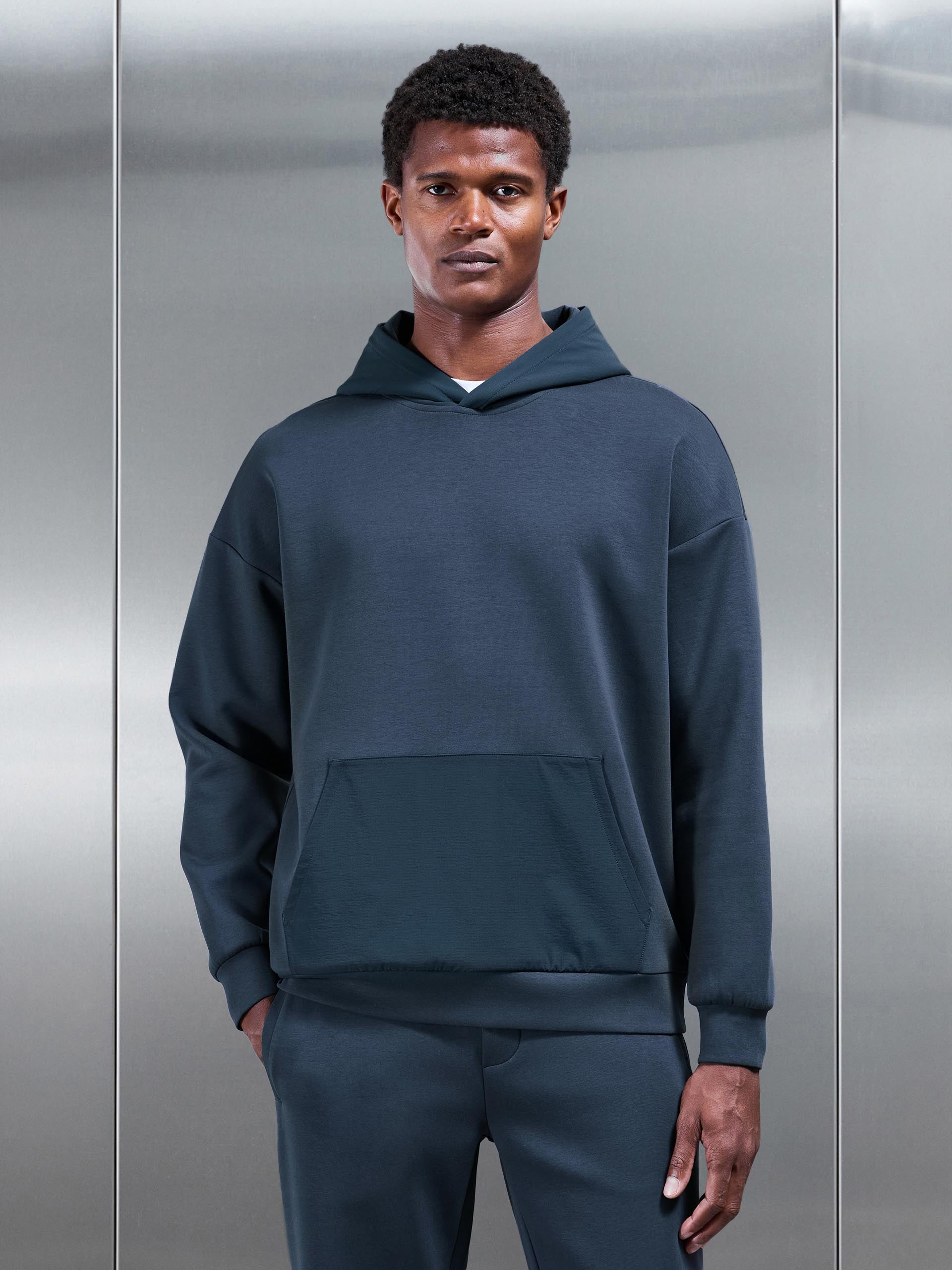 Interlock Jersey Hybrid Relaxed Hoodie in Slate Blue