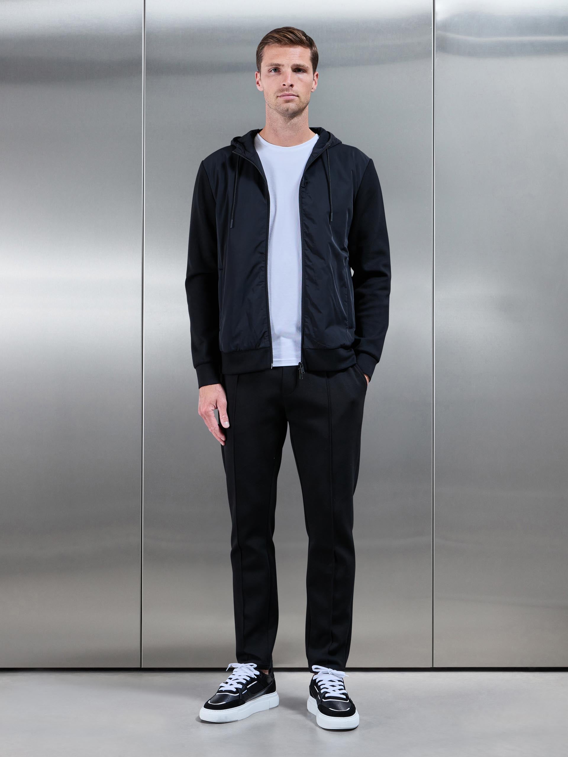 Interlock Jersey Hybrid Technical Windbreaker in Black