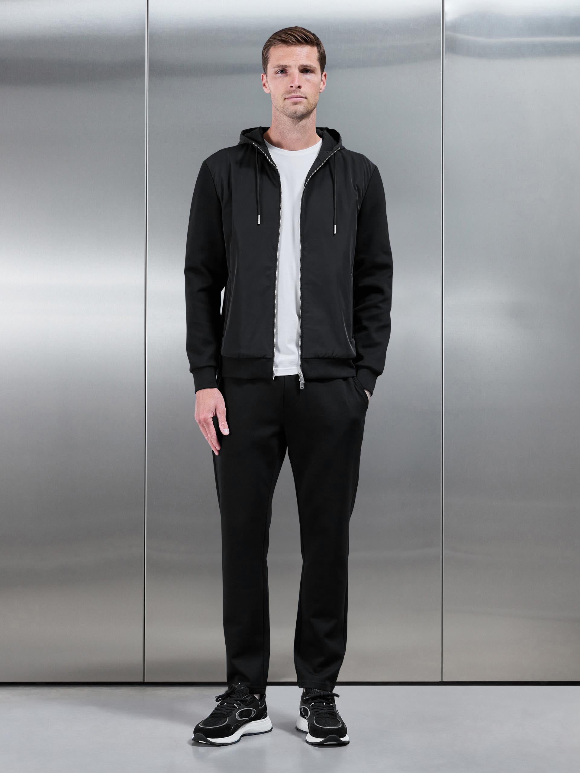 Interlock Jersey Hybrid Windbreaker in Black