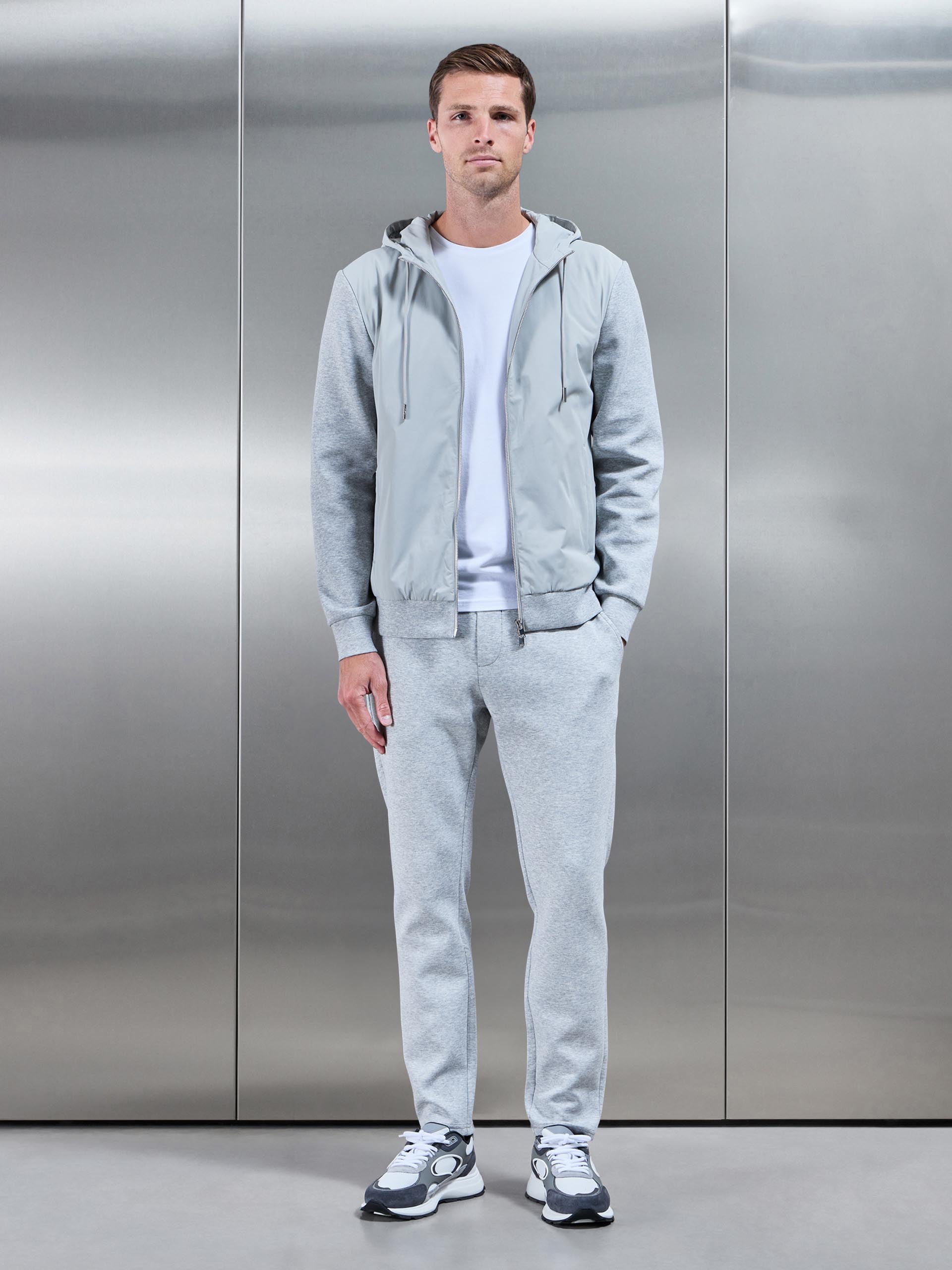 Interlock Jersey Hybrid Windbreaker in Marl Grey
