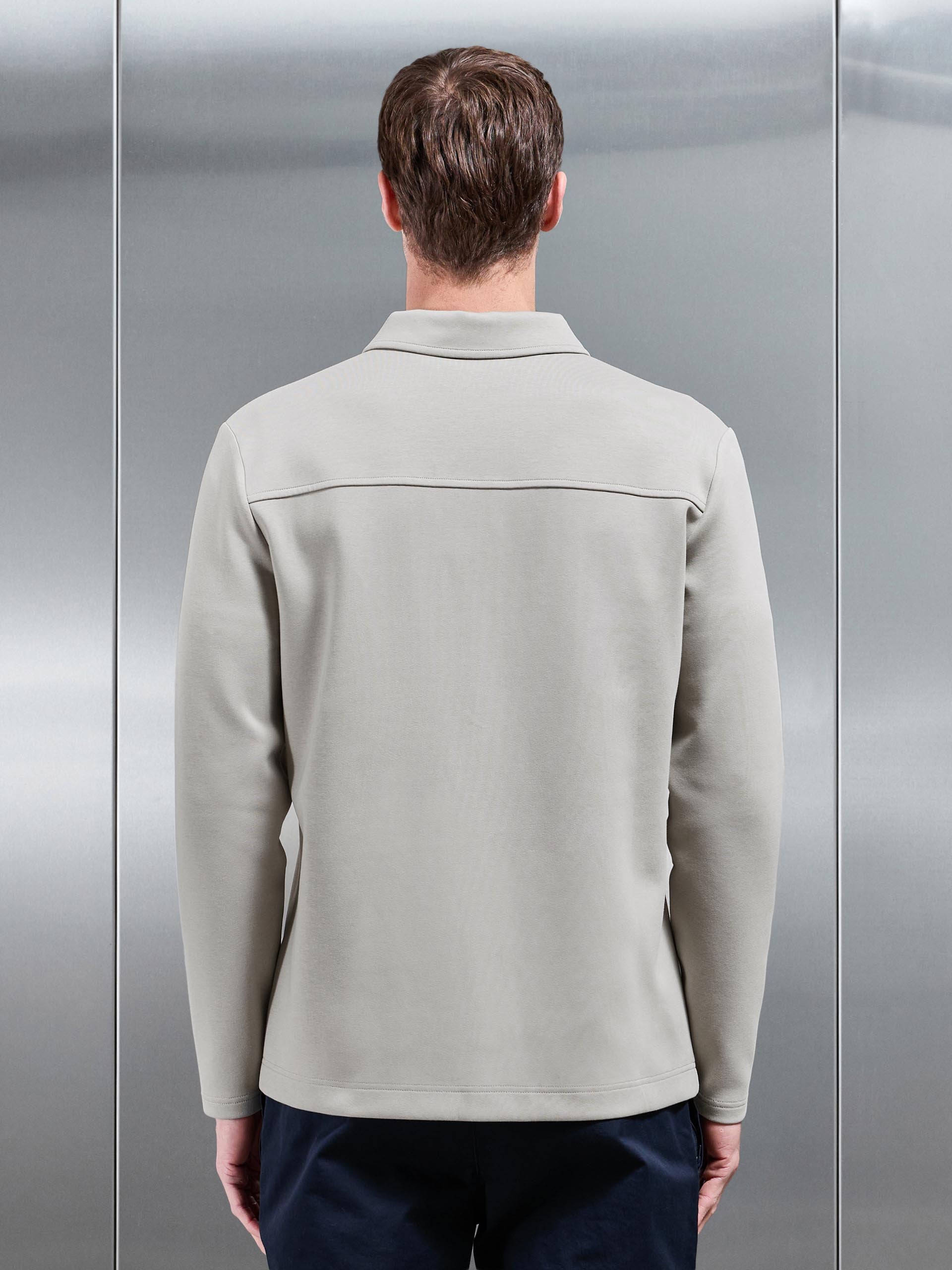 Interlock Jersey Pocket Popper Overshirt in Stone