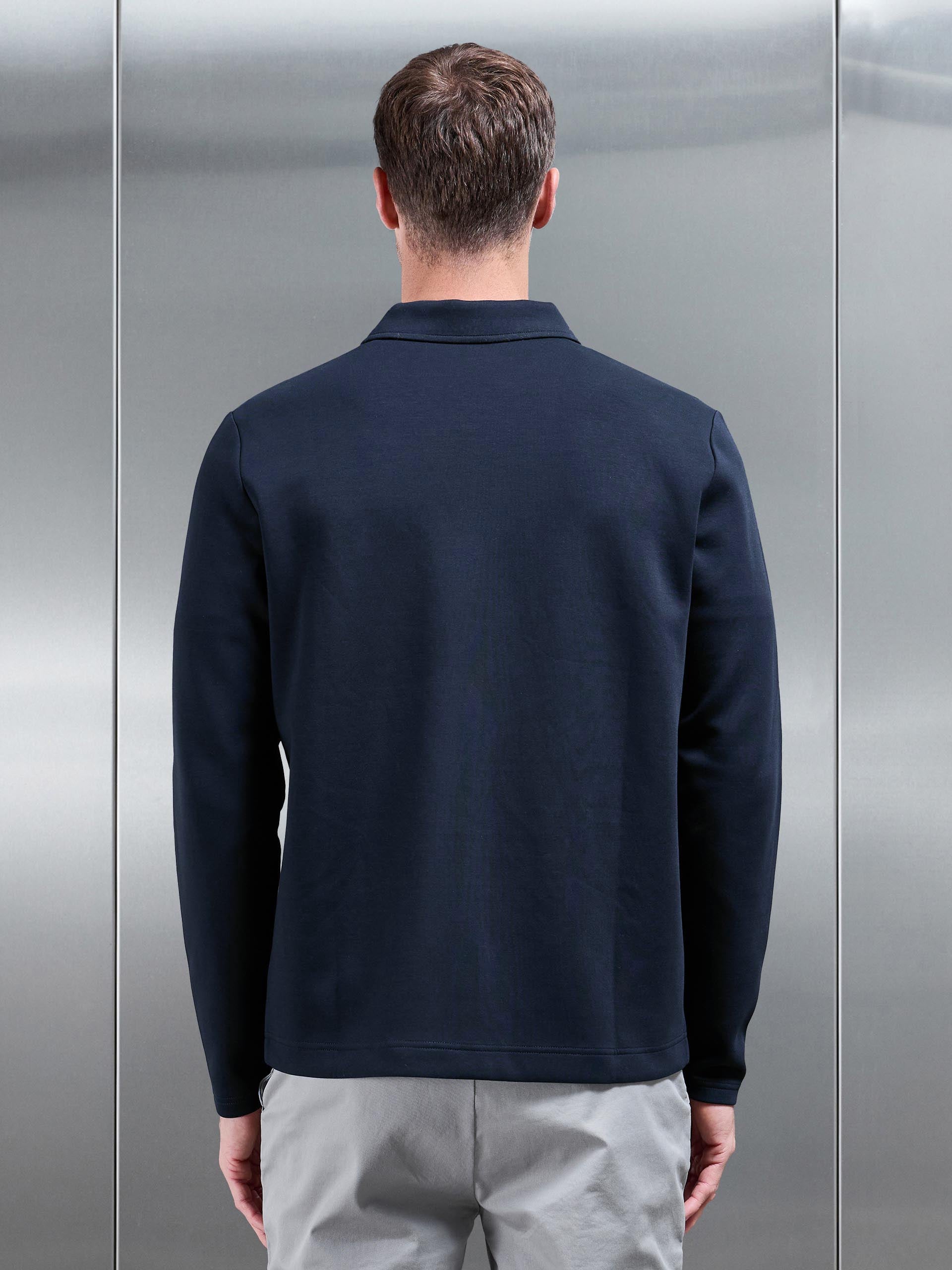 Interlock Jersey Pocket Zip Through Overshirt in Navy