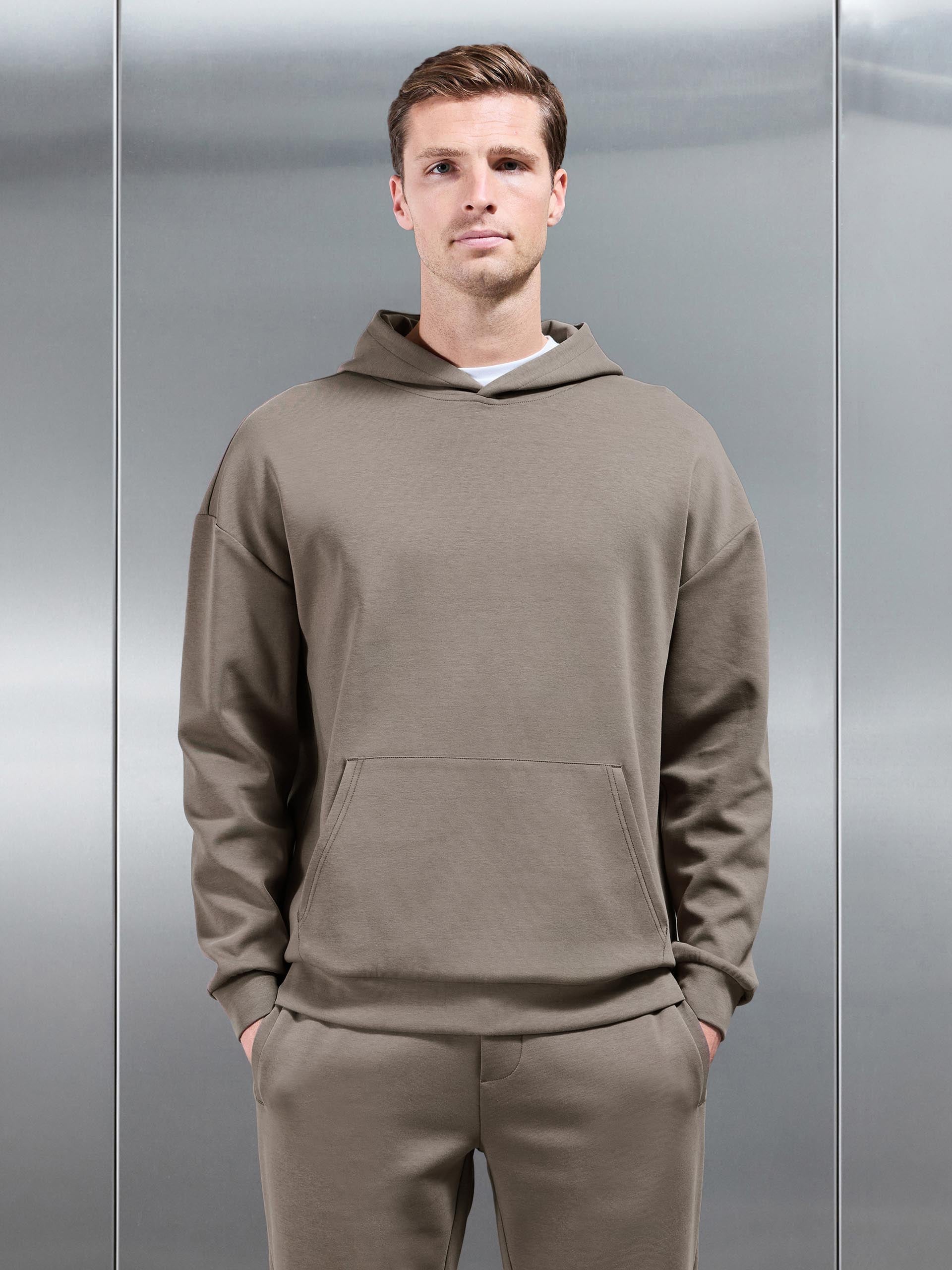Interlock Jersey Relaxed Fit Hoodie in Taupe