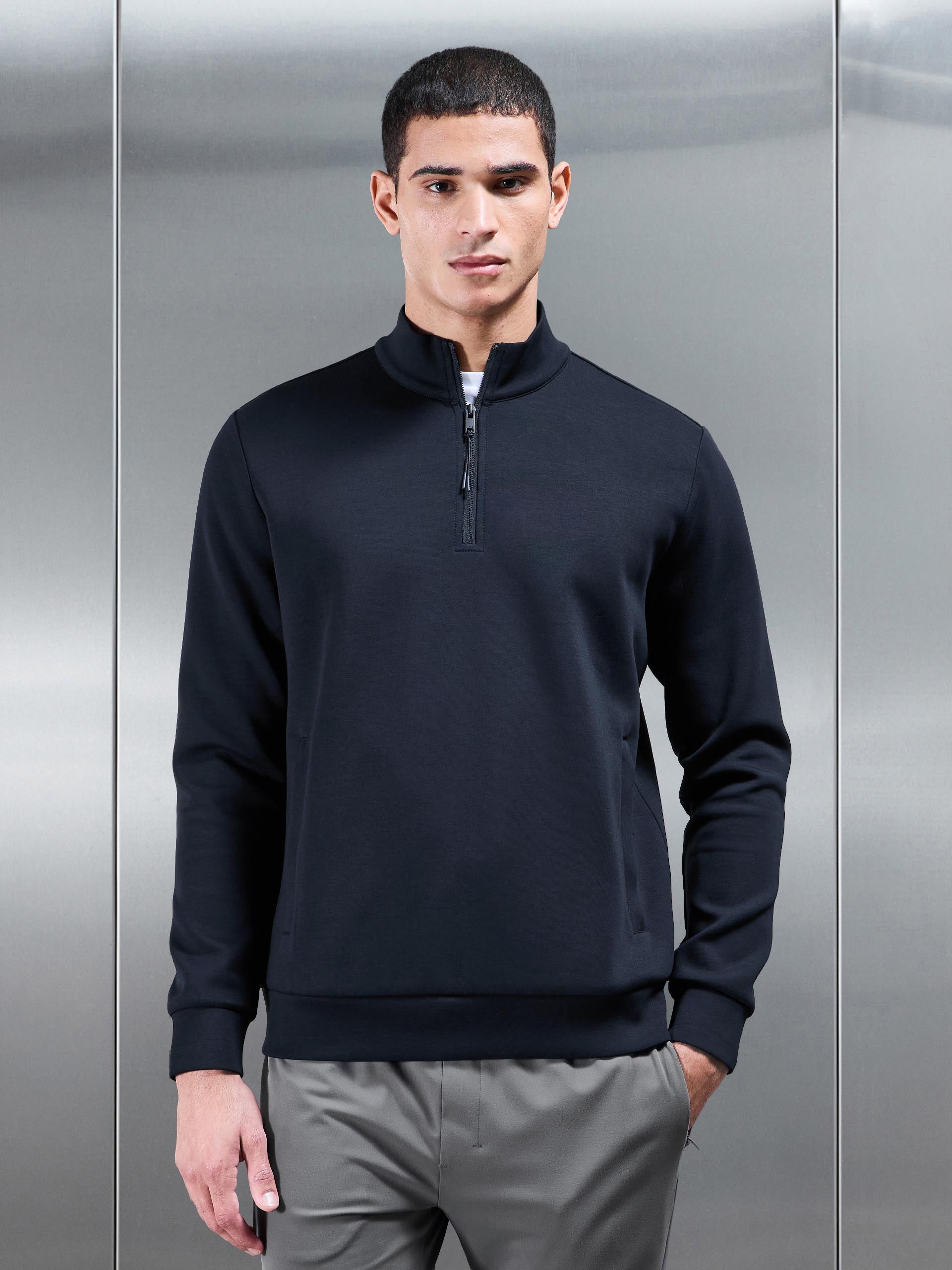 Interlock Jersey Technical Half Zip in Navy