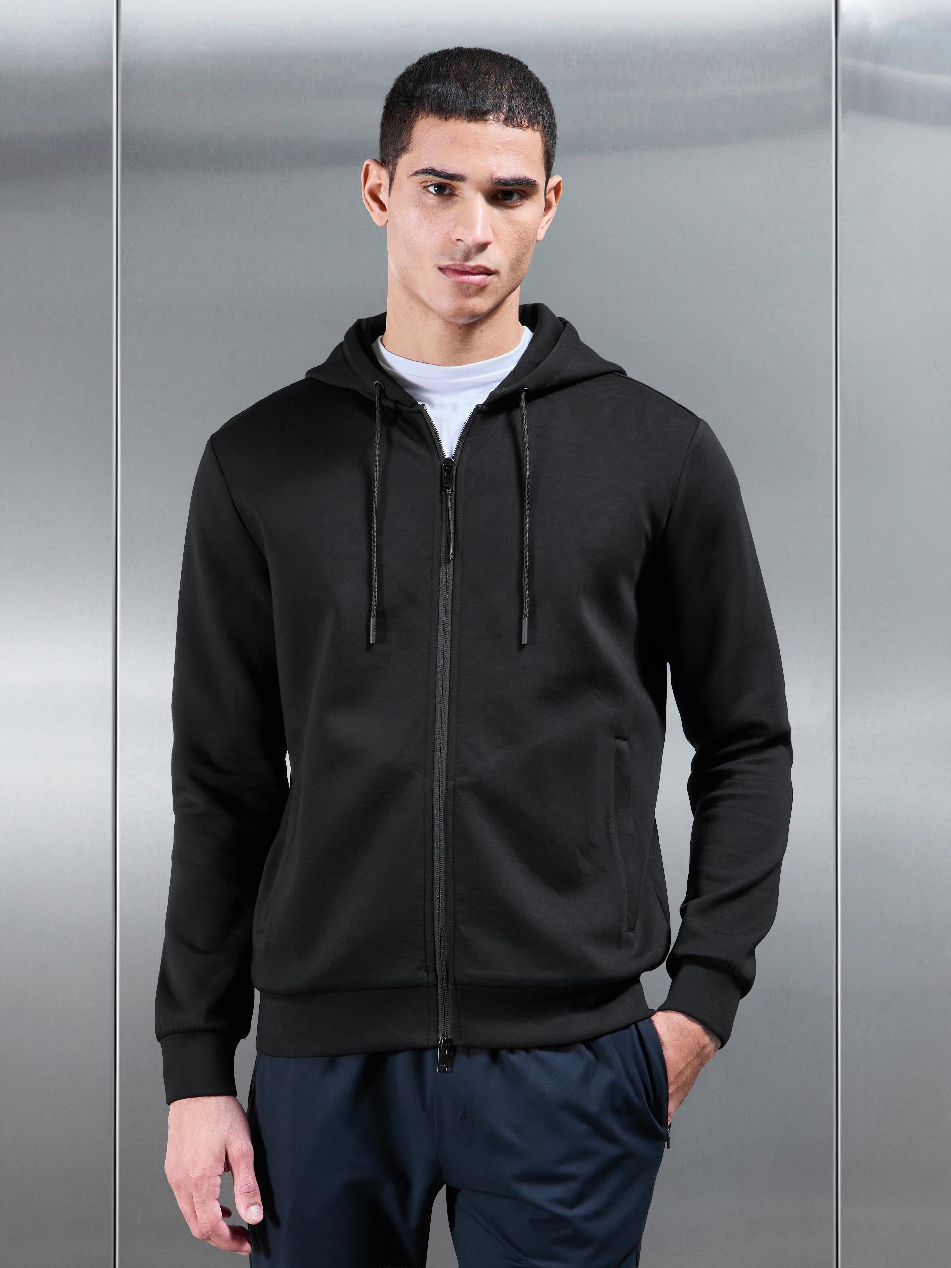 Interlock Jersey Technical Zip Hoodie in Black