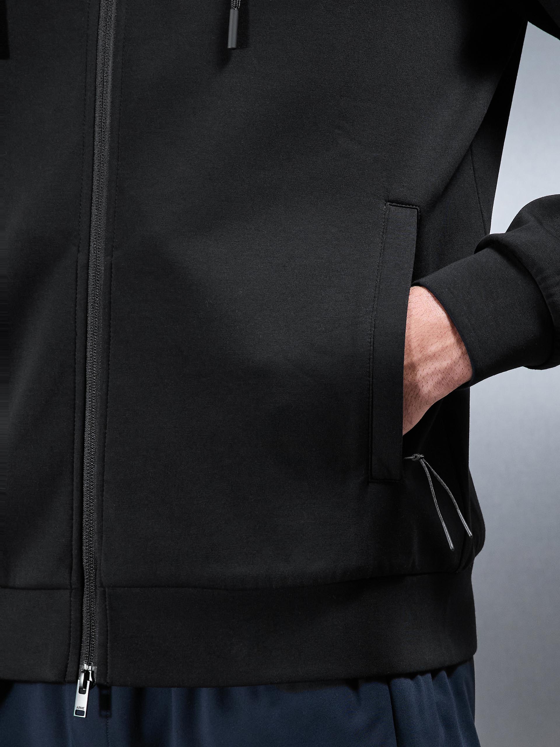 Interlock Jersey Technical Zip Hoodie in Black