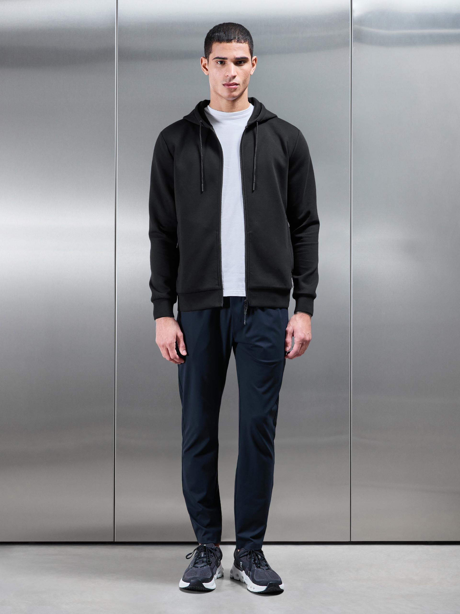 Interlock Jersey Technical Zip Hoodie in Black