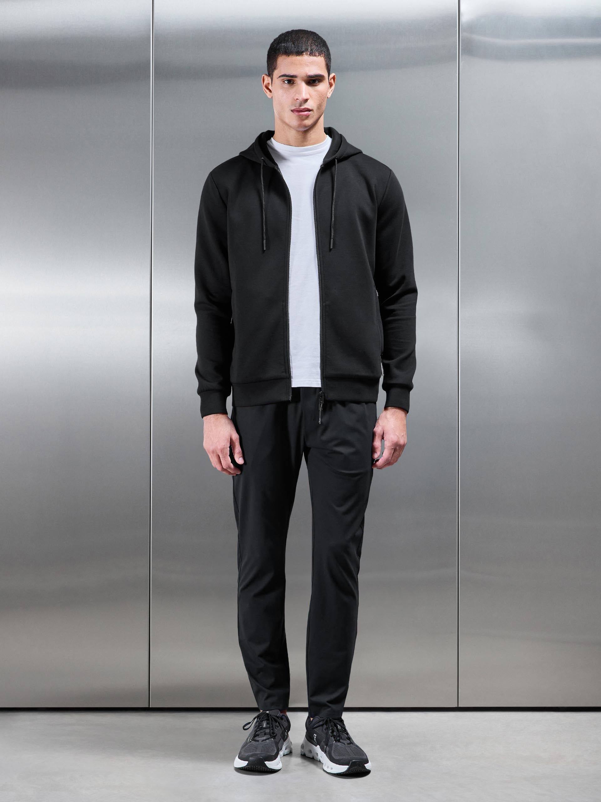 Interlock Jersey Technical Zip Hoodie in Black