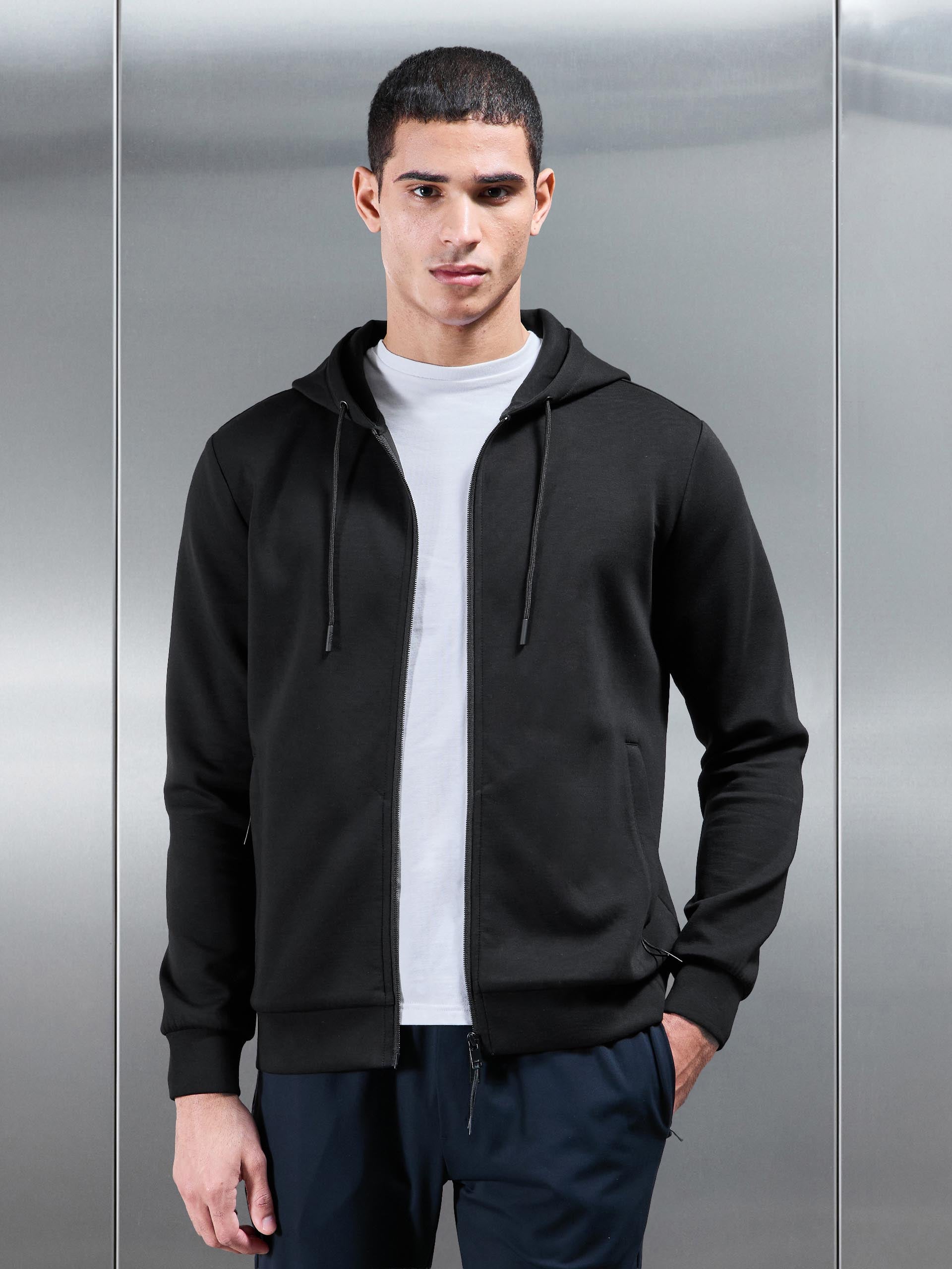 Interlock Jersey Technical Zip Hoodie in Black