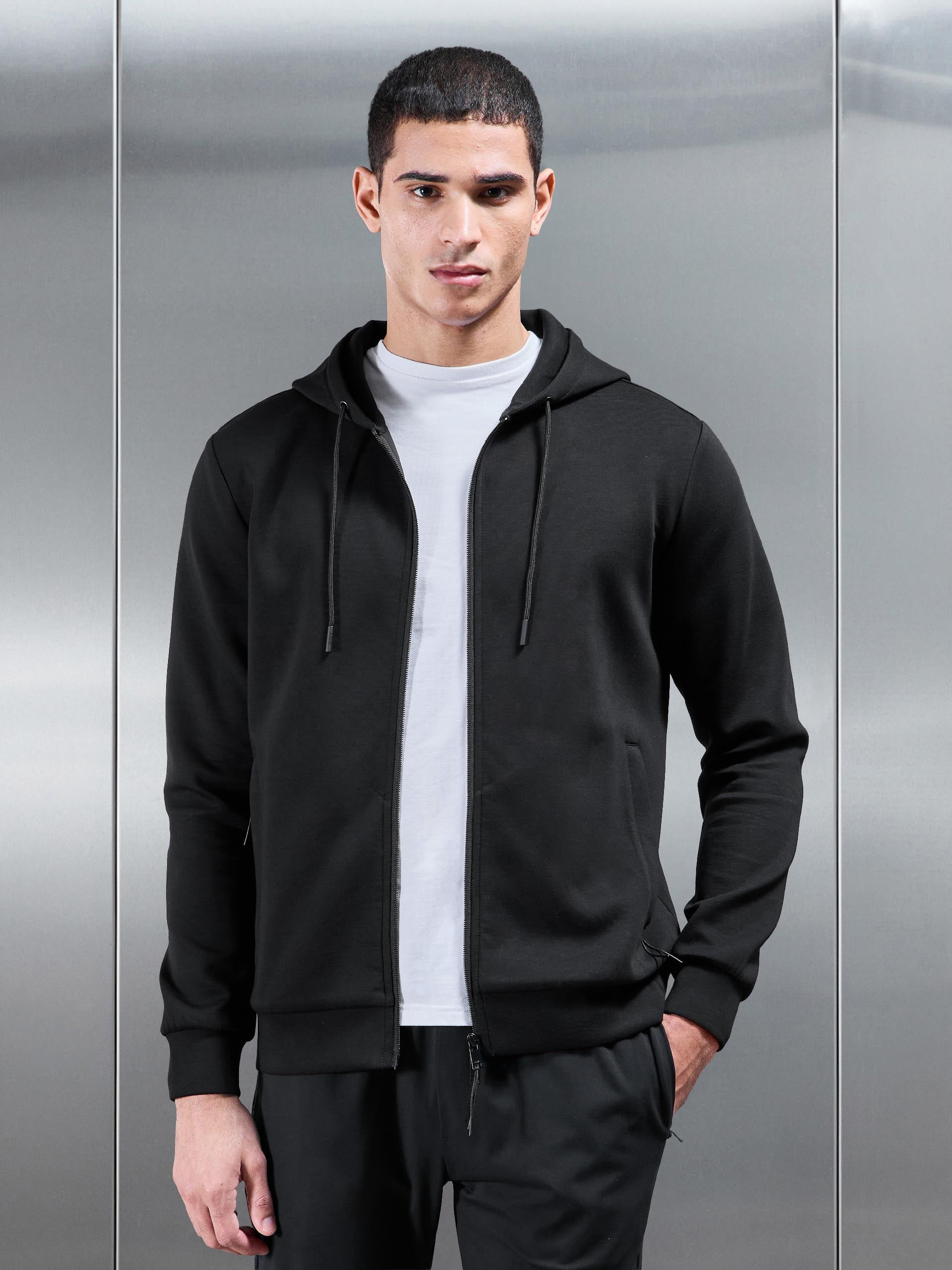 Interlock Jersey Technical Zip Hoodie in Black