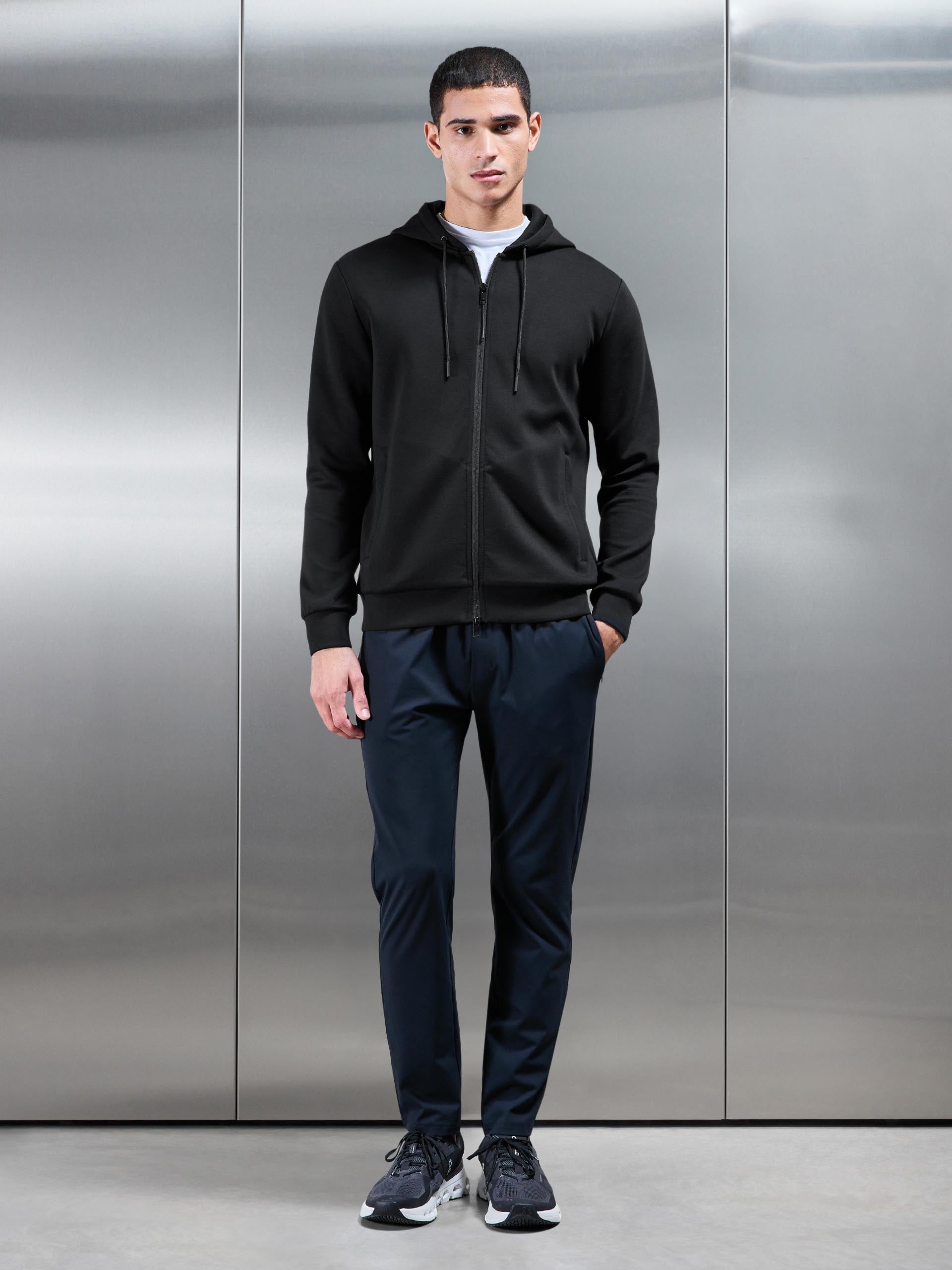 Interlock Jersey Technical Zip Hoodie in Black