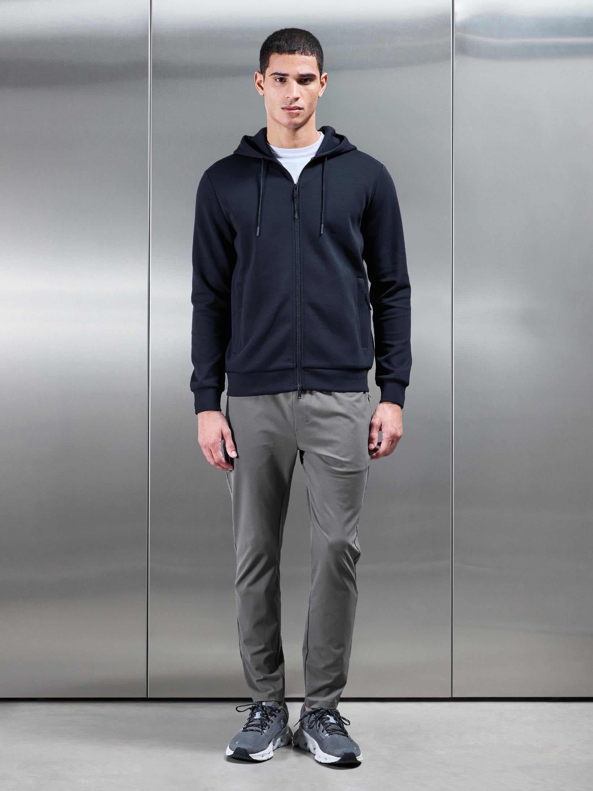 Interlock Jersey Technical Zip Hoodie in Navy