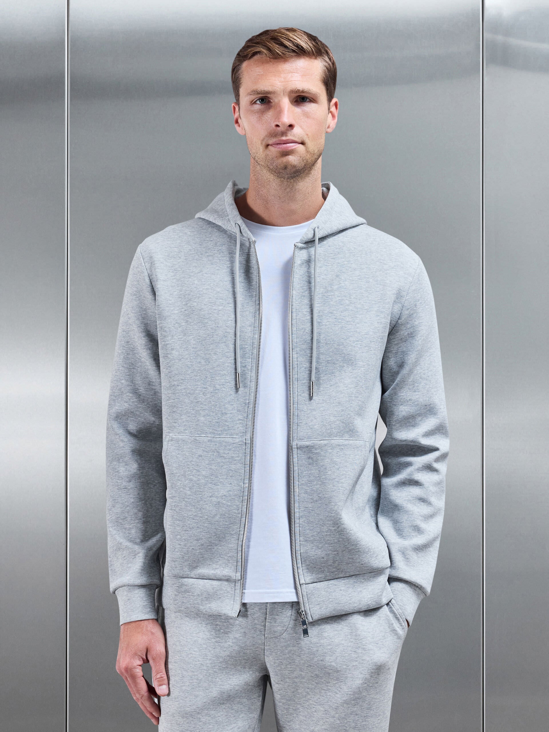Interlock Jersey Zip Hoodie in Marl Grey