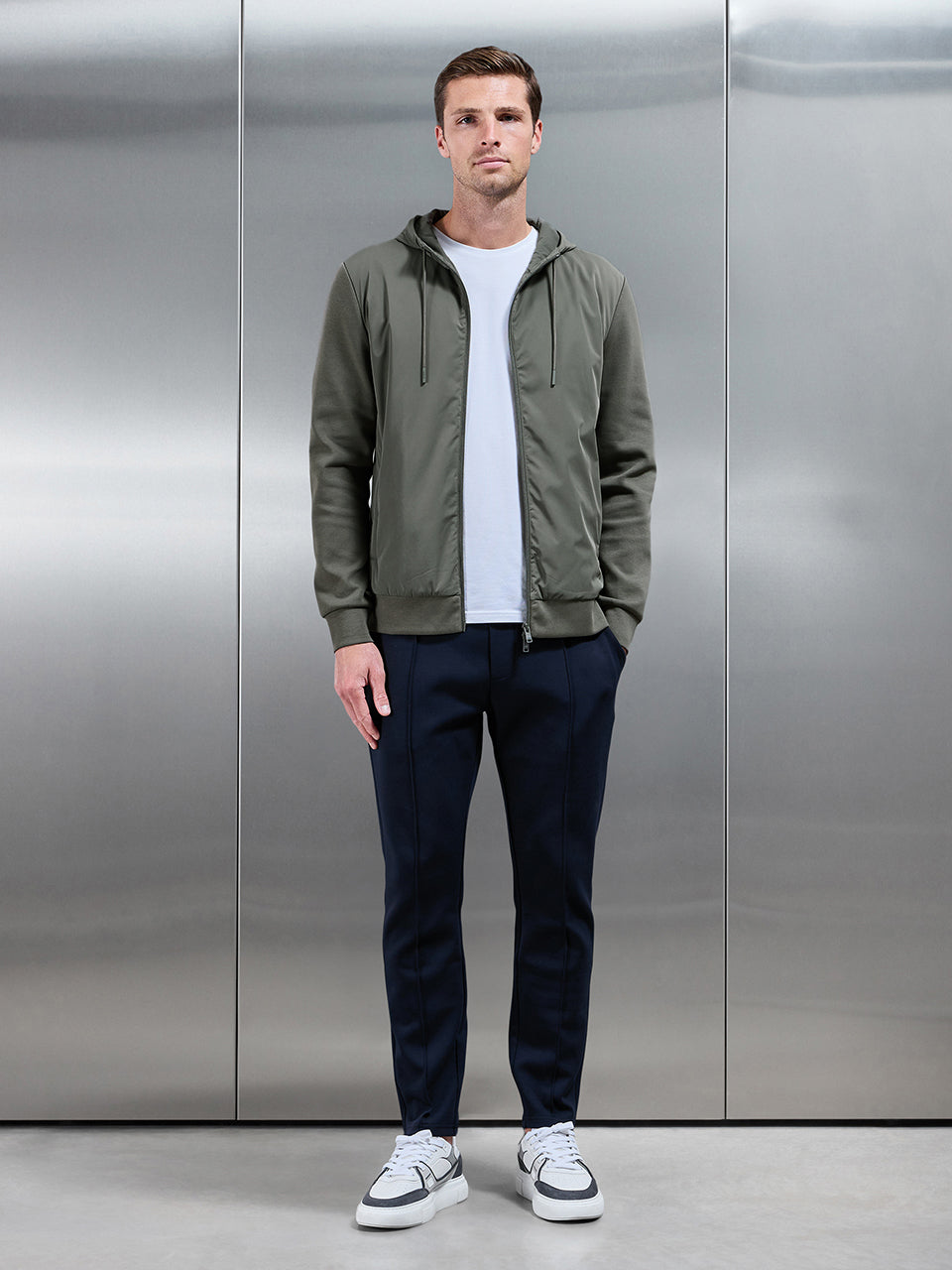 Interlock Jersey Hybrid Technical Windbreaker in Sage