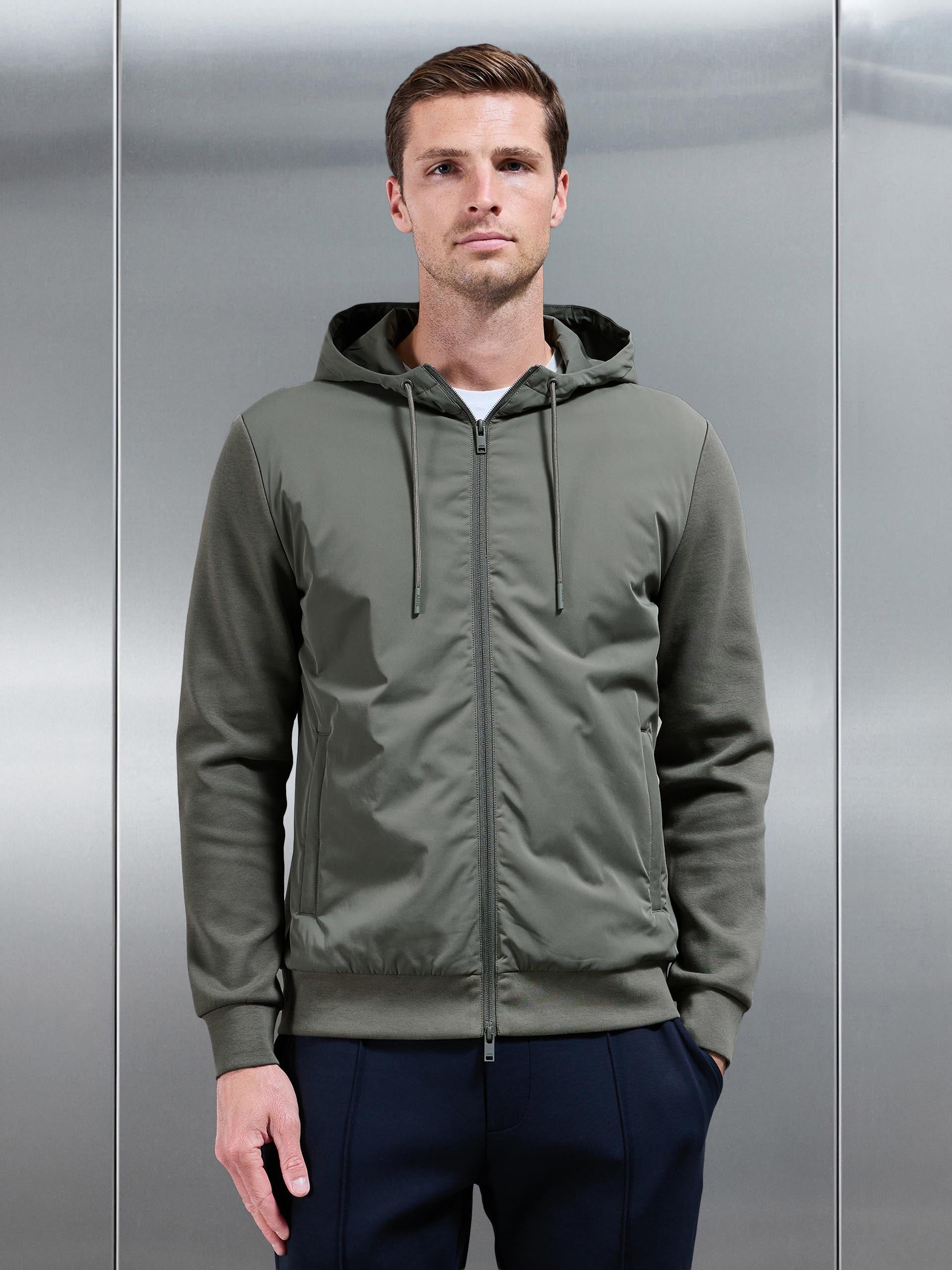 Interlock Jersey Hybrid Technical Windbreaker in Sage
