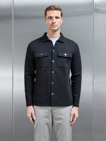 Interlock Jersey Pocket Popper Overshirt in Black