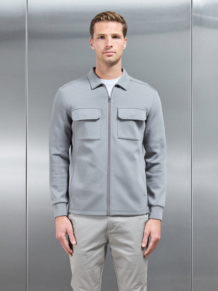Interlock Jersey Pocket Zip Through Overshirt in Grey