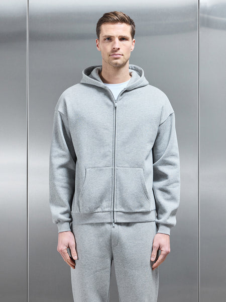Interlock Neoprene Zip Through Hoodie in Marl Grey
