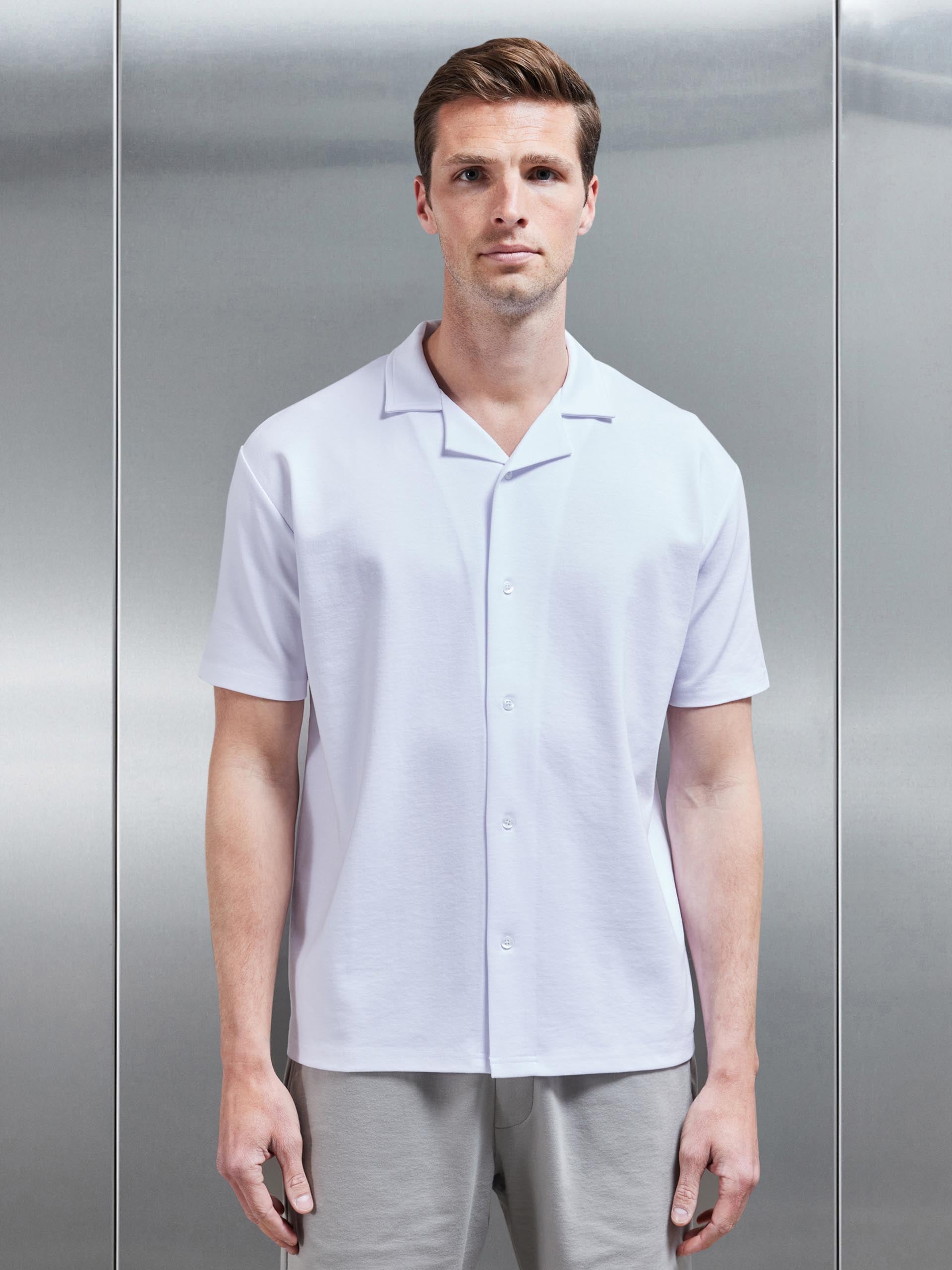 Interlock Relaxed Fit Revere Collar Shirt in White