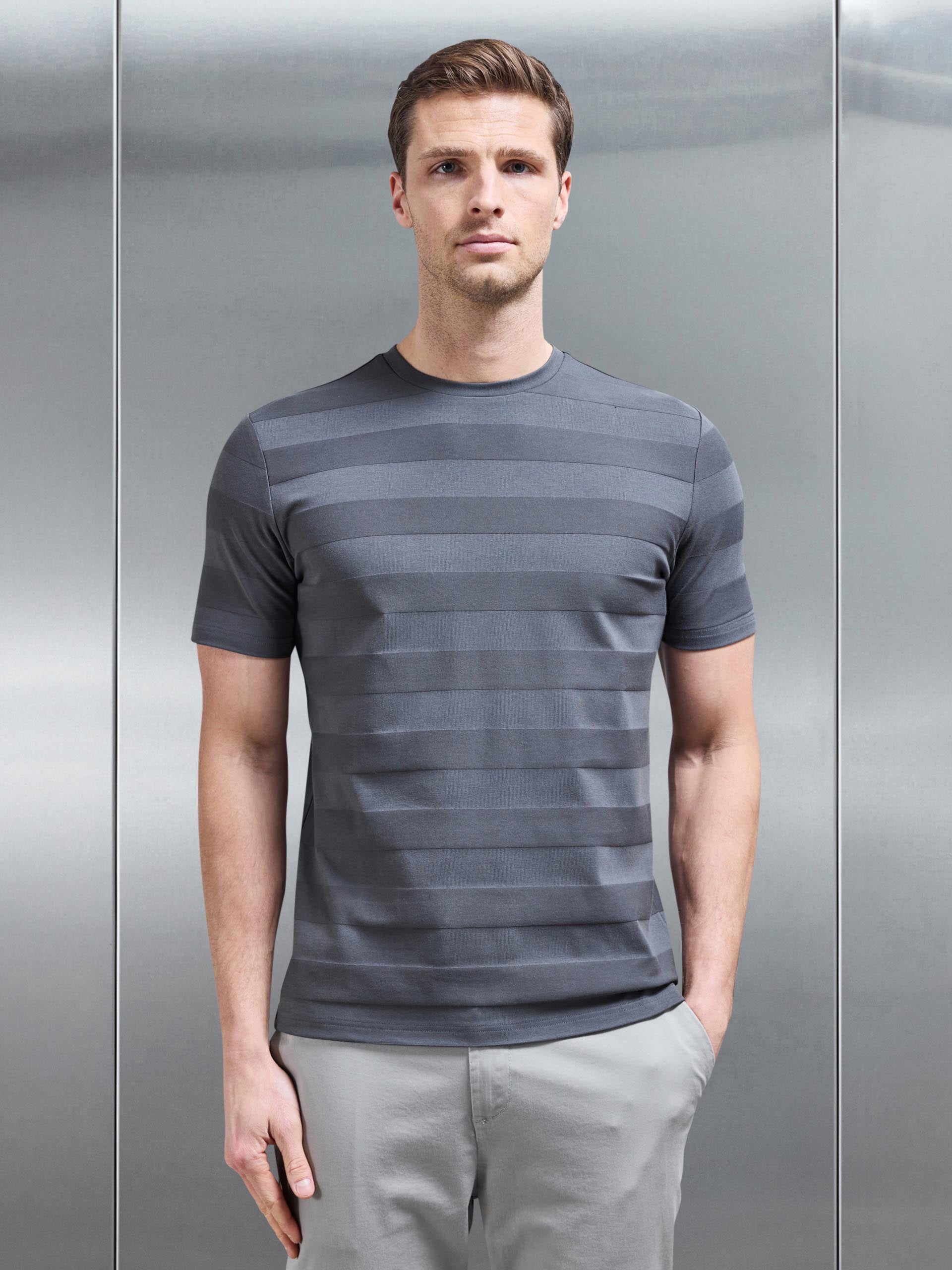Jacquard Stripe T-Shirt in Slate Grey