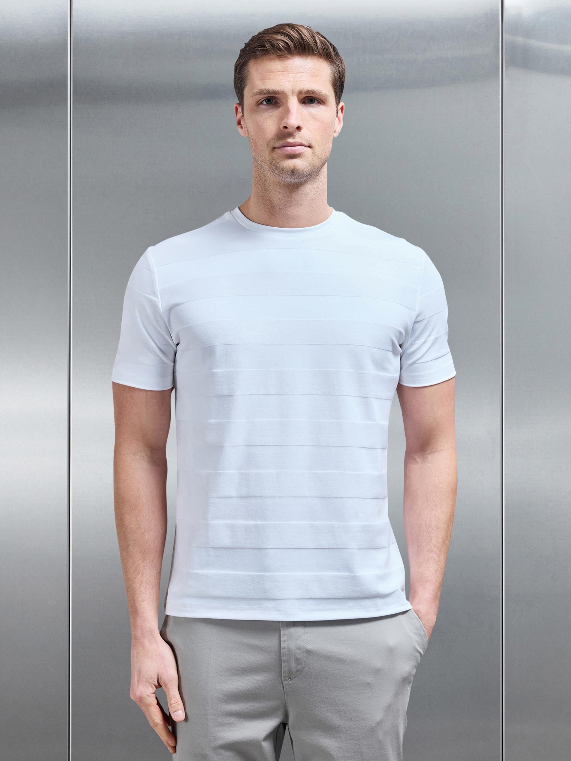 Jacquard Stripe T-Shirt in White