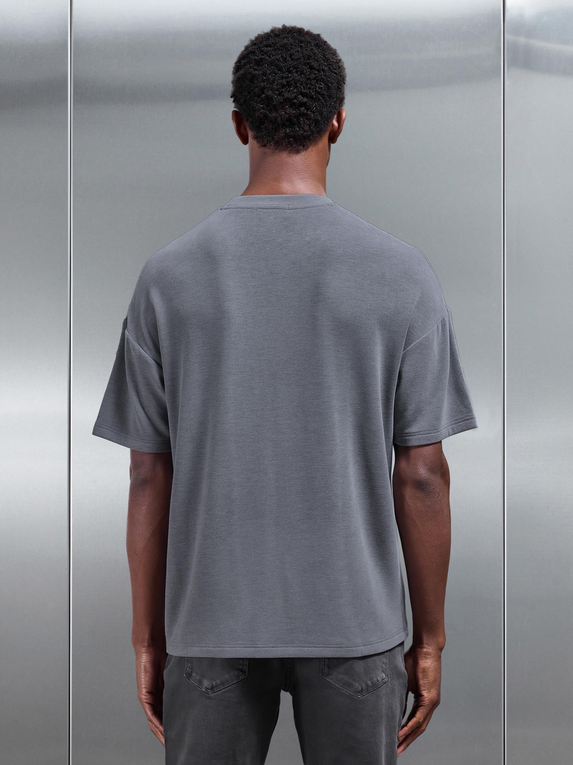 Knitted Textured Relaxed Fit T-Shirt in Slate Grey