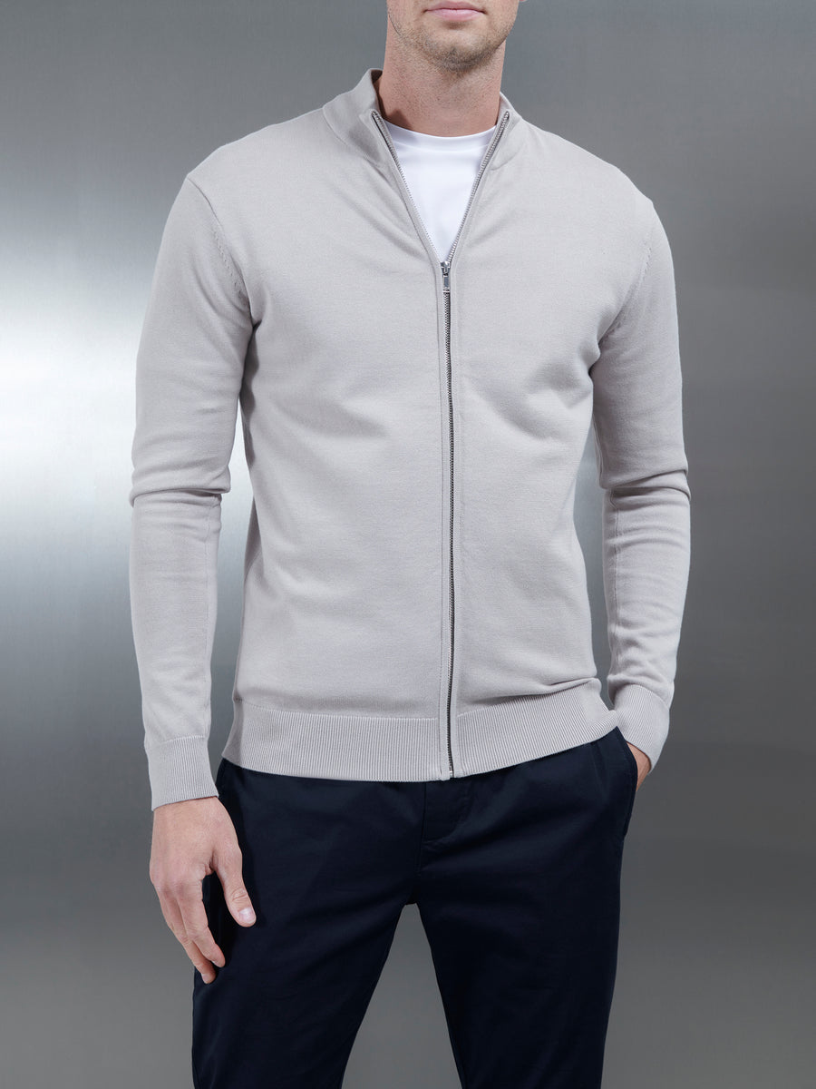 Knitted Zip Through Jacket in Stone ARNE