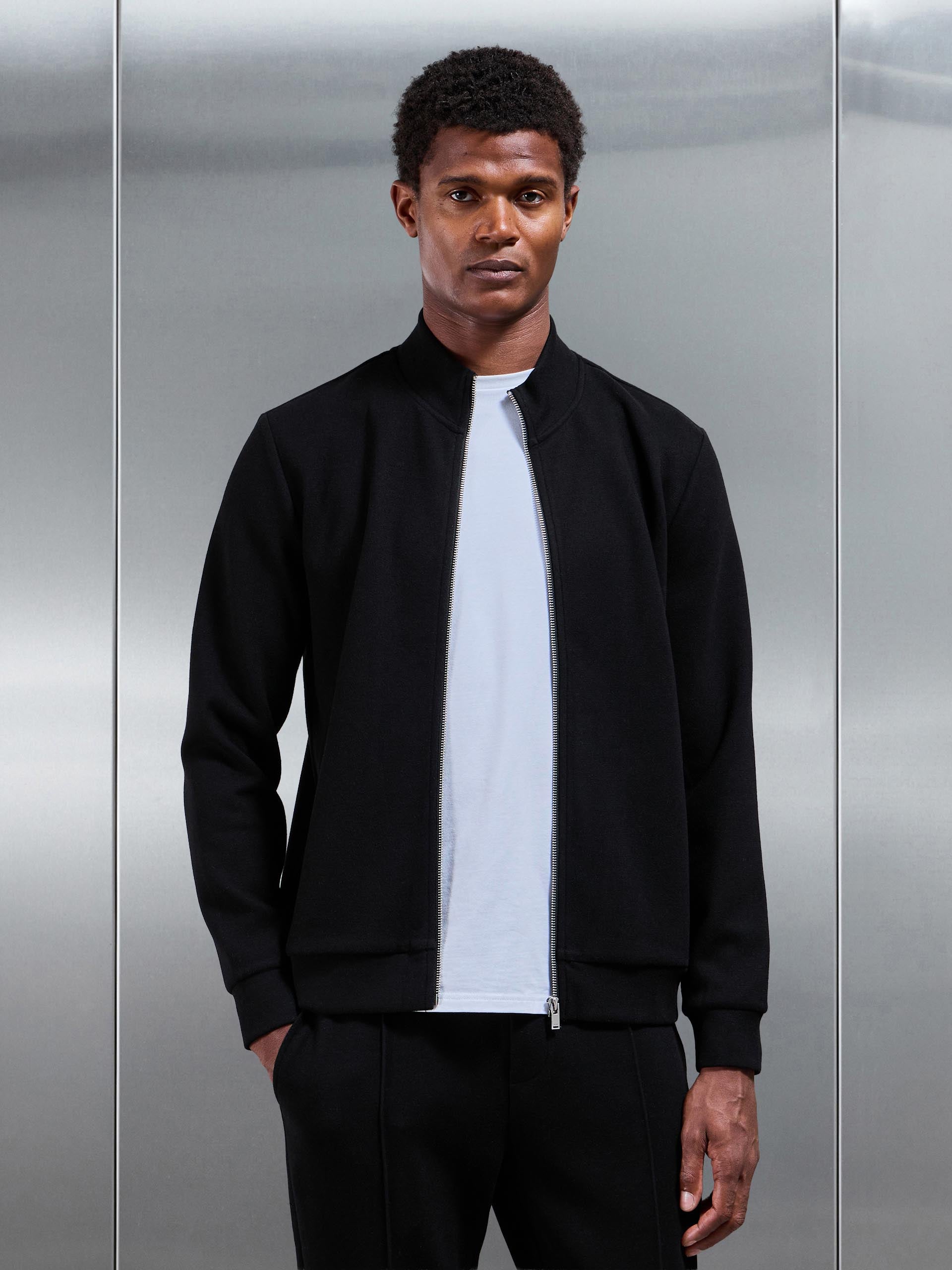 Knitted Zip Through Jacket in Black