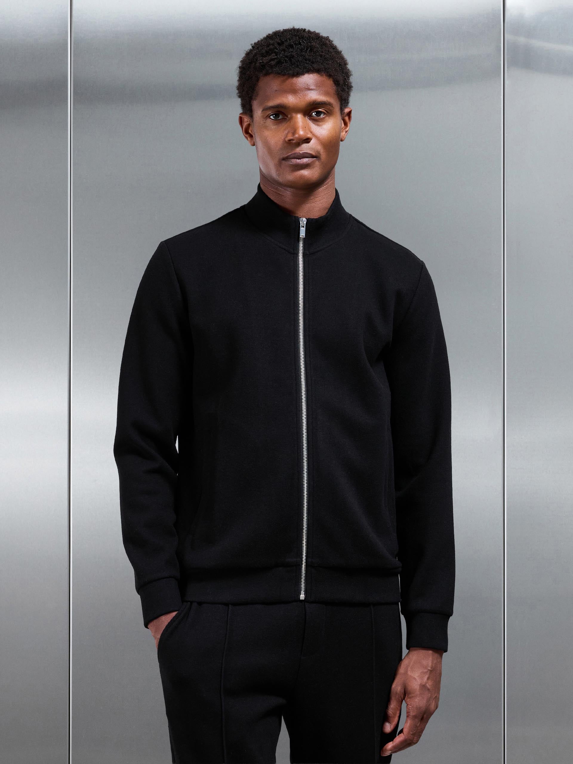 Knitted Zip Through Jacket in Black