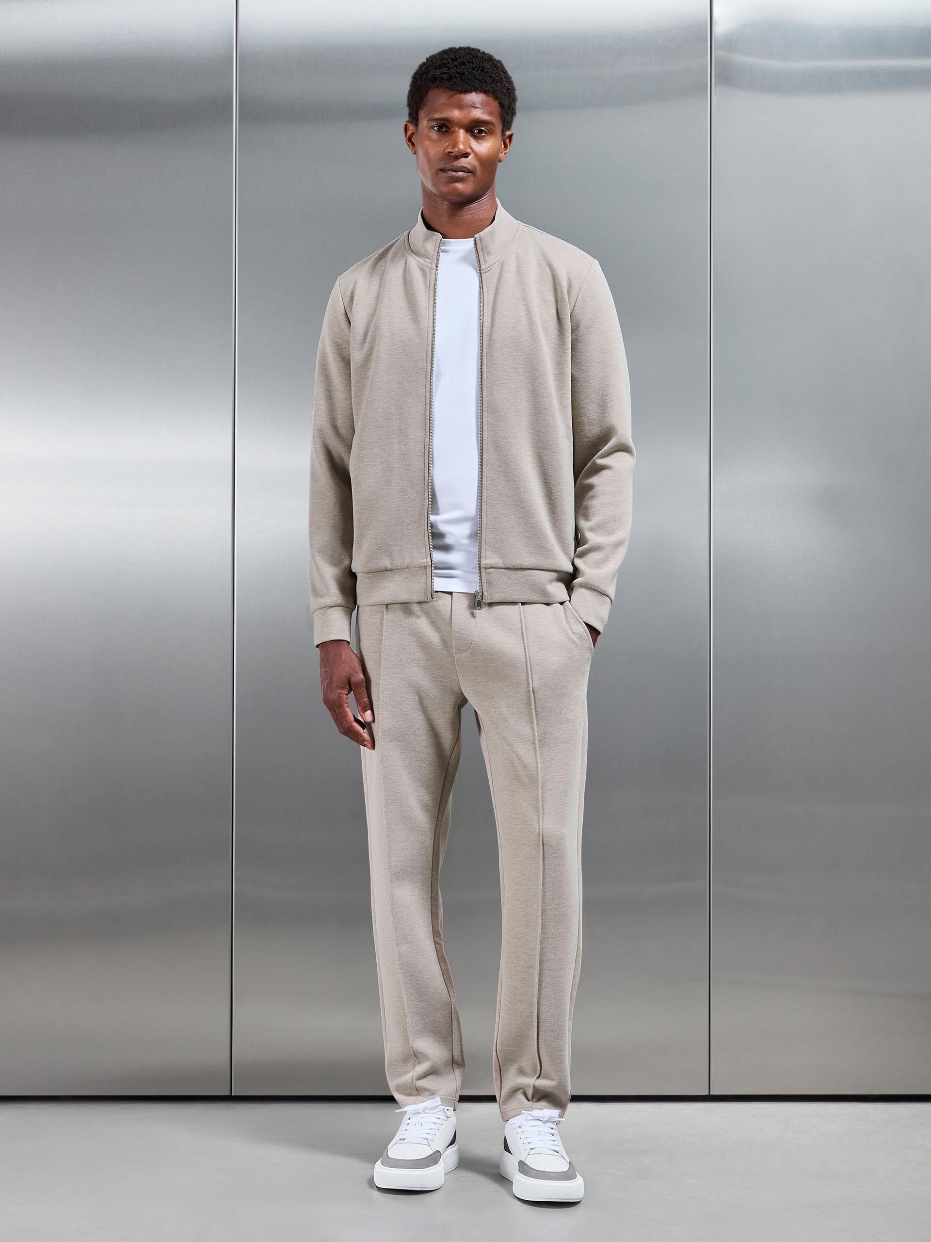 Knitted Zip Through Jacket in Stone