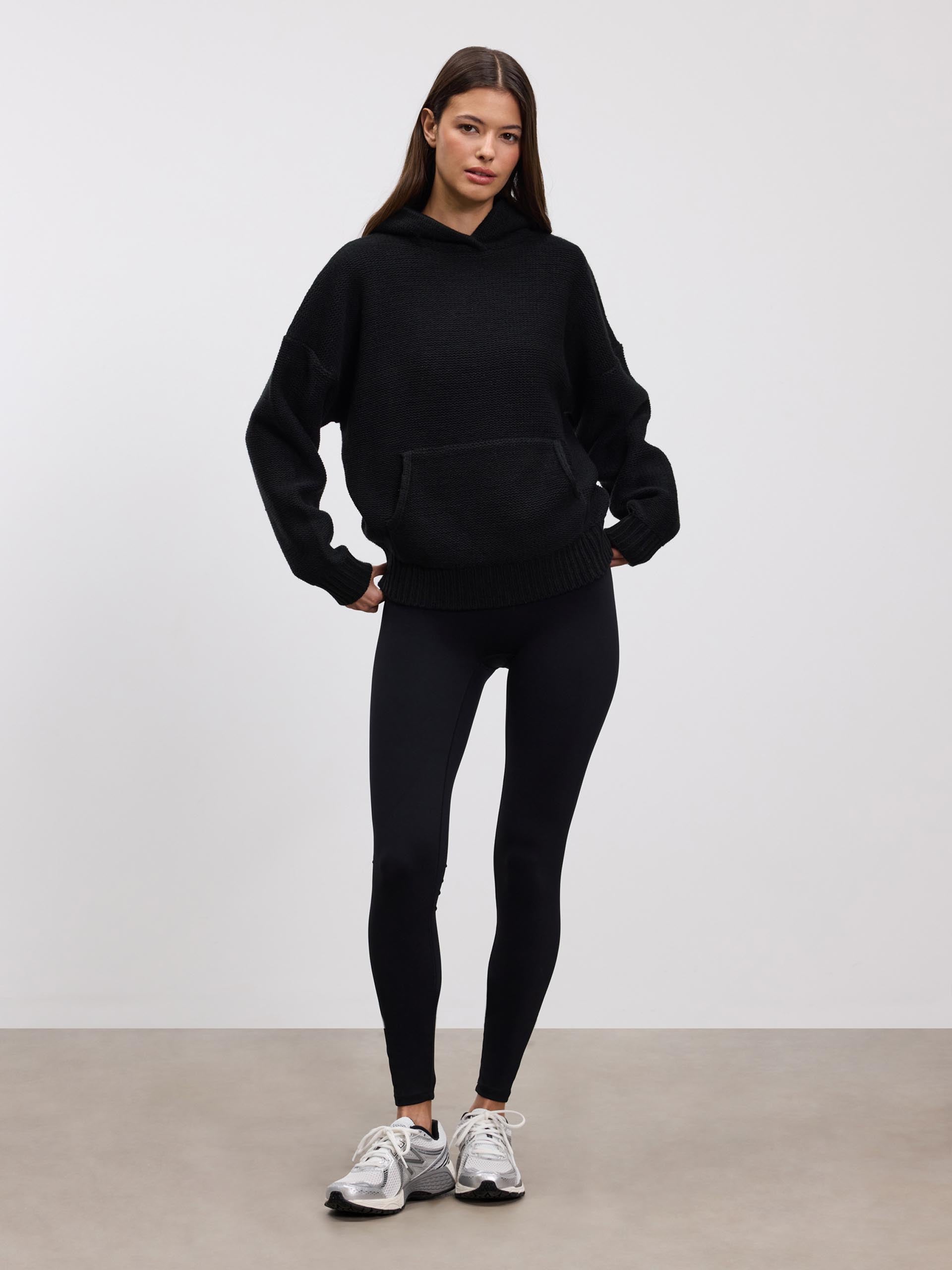 Womens Knitted Hoodie in Black