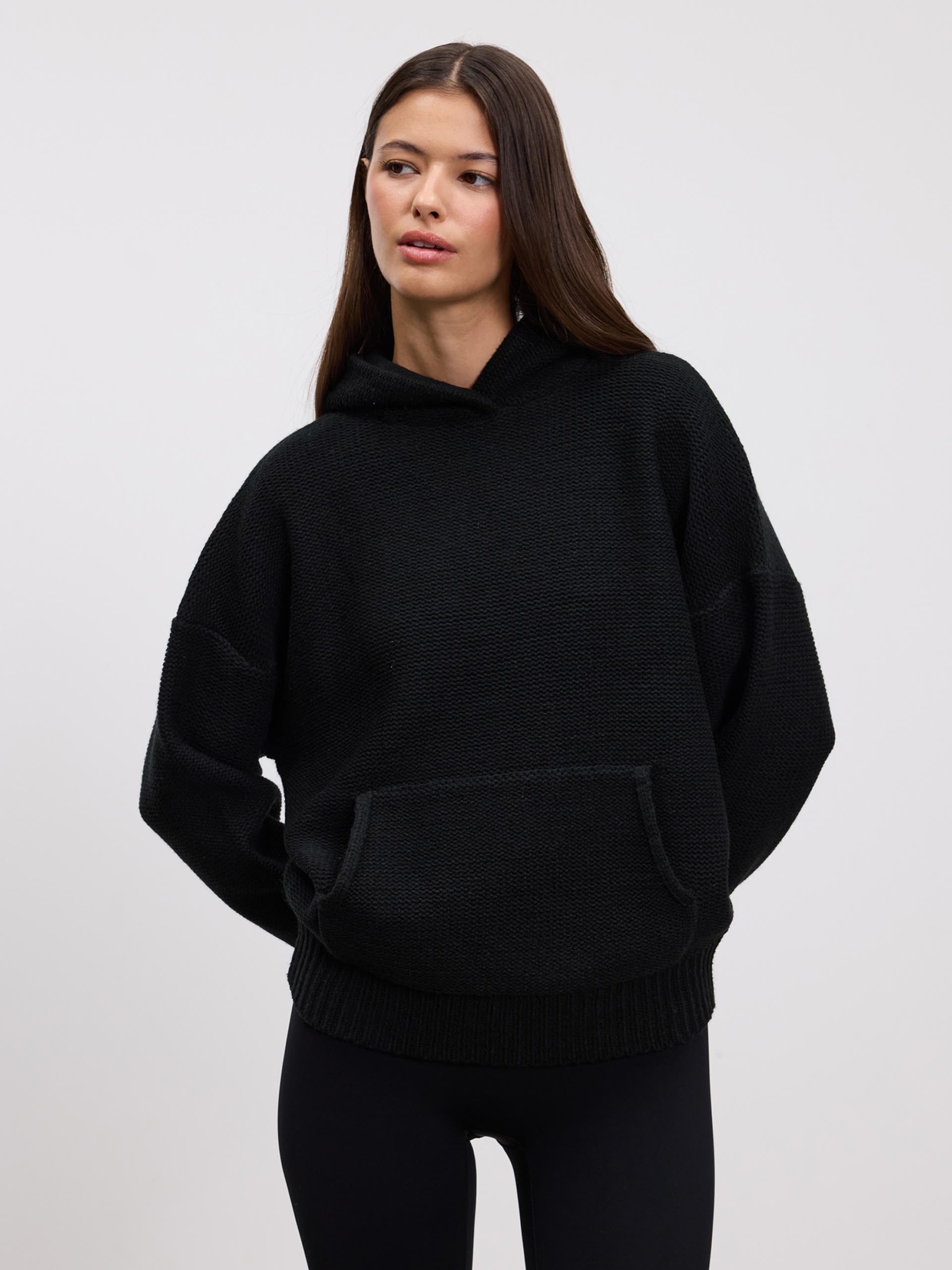 Womens Knitted Hoodie in Black