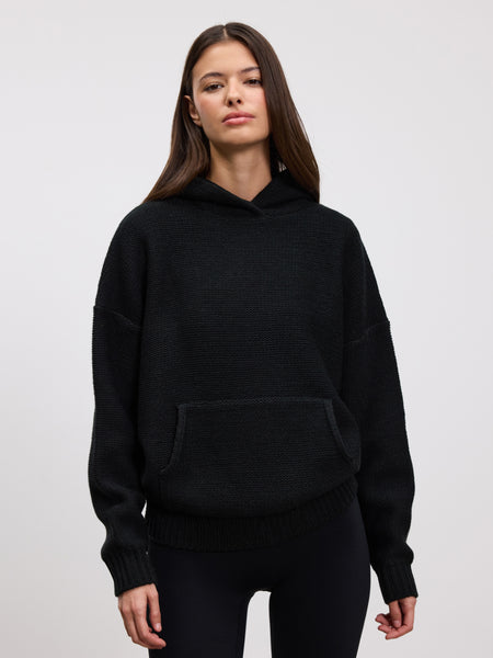 Womens Knitted Hoodie in Black