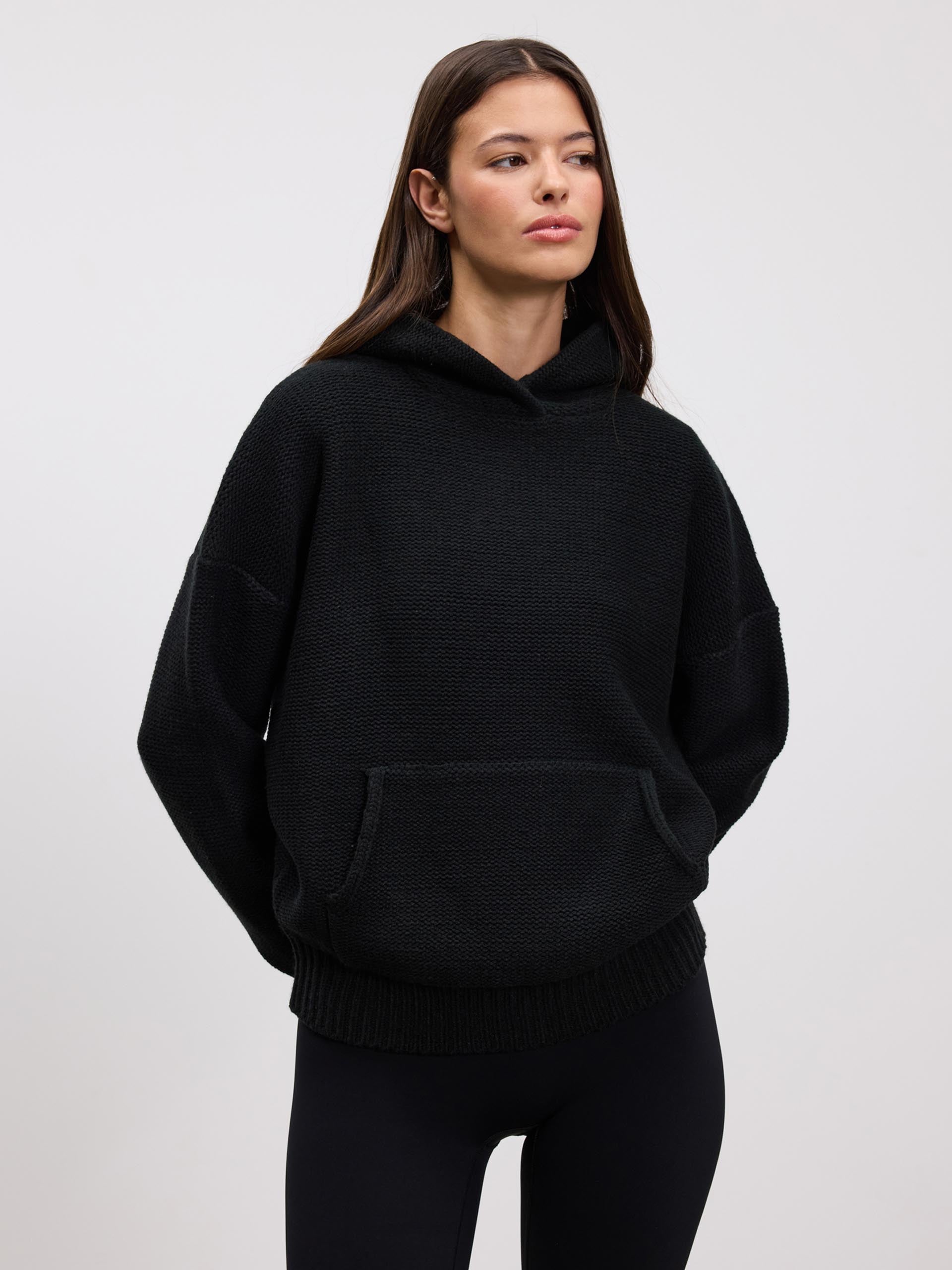 Womens Knitted Hoodie in Black