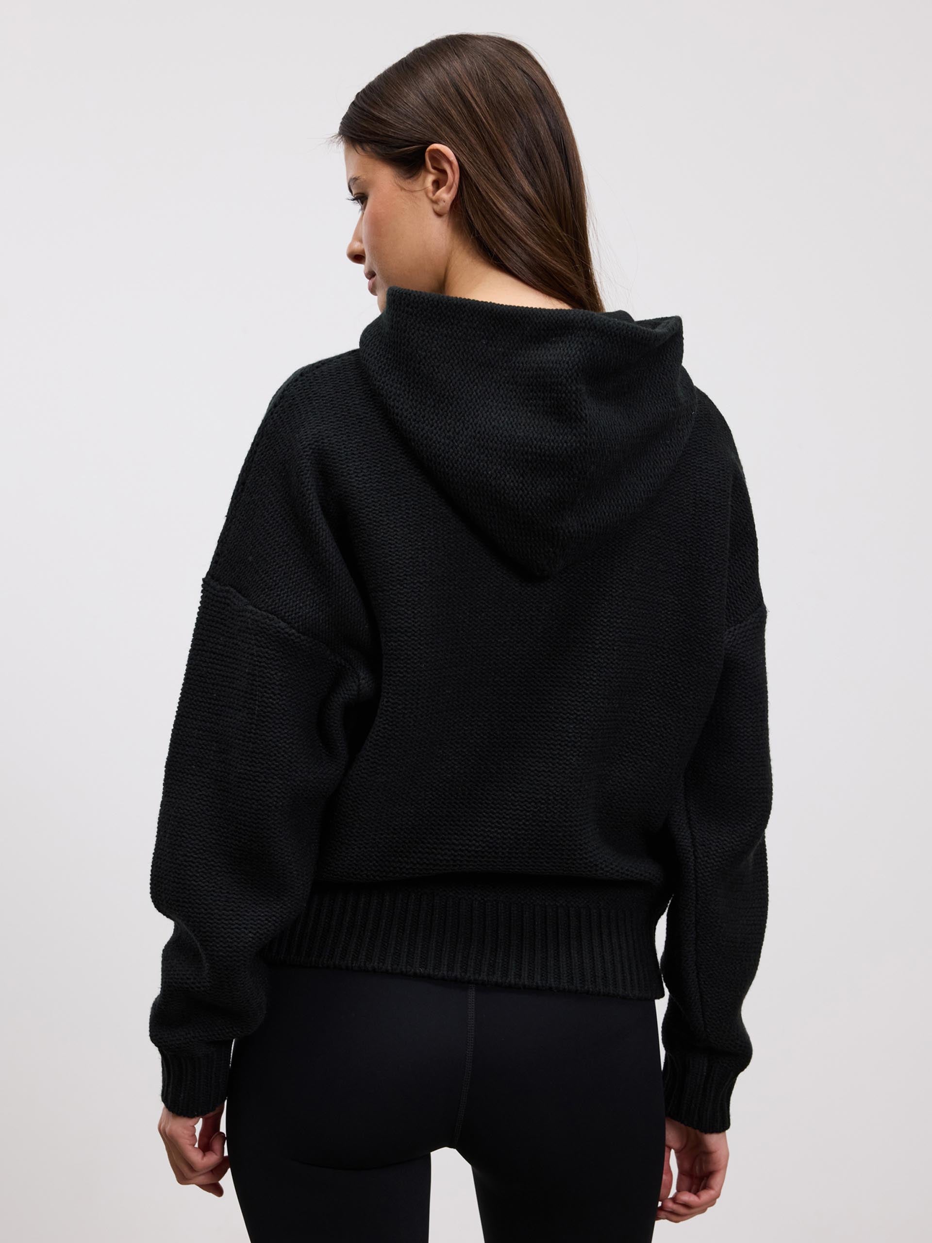 Womens Knitted Hoodie in Black