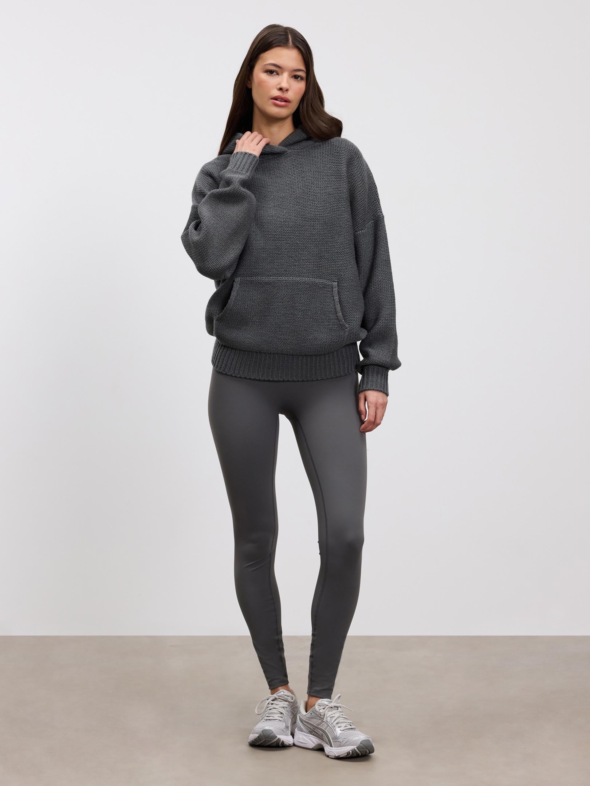 Womens Knitted Hoodie in Grey