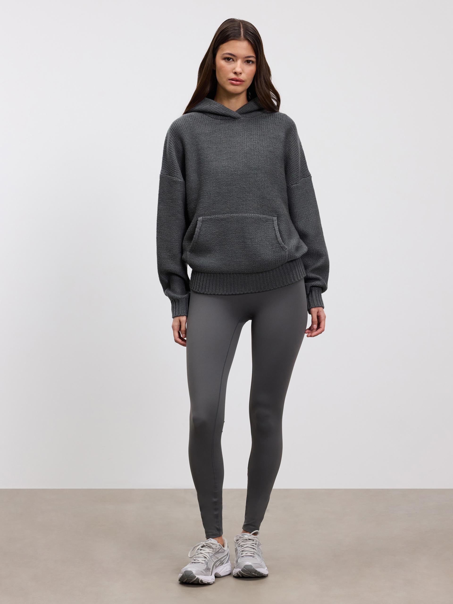Womens Knitted Hoodie in Grey