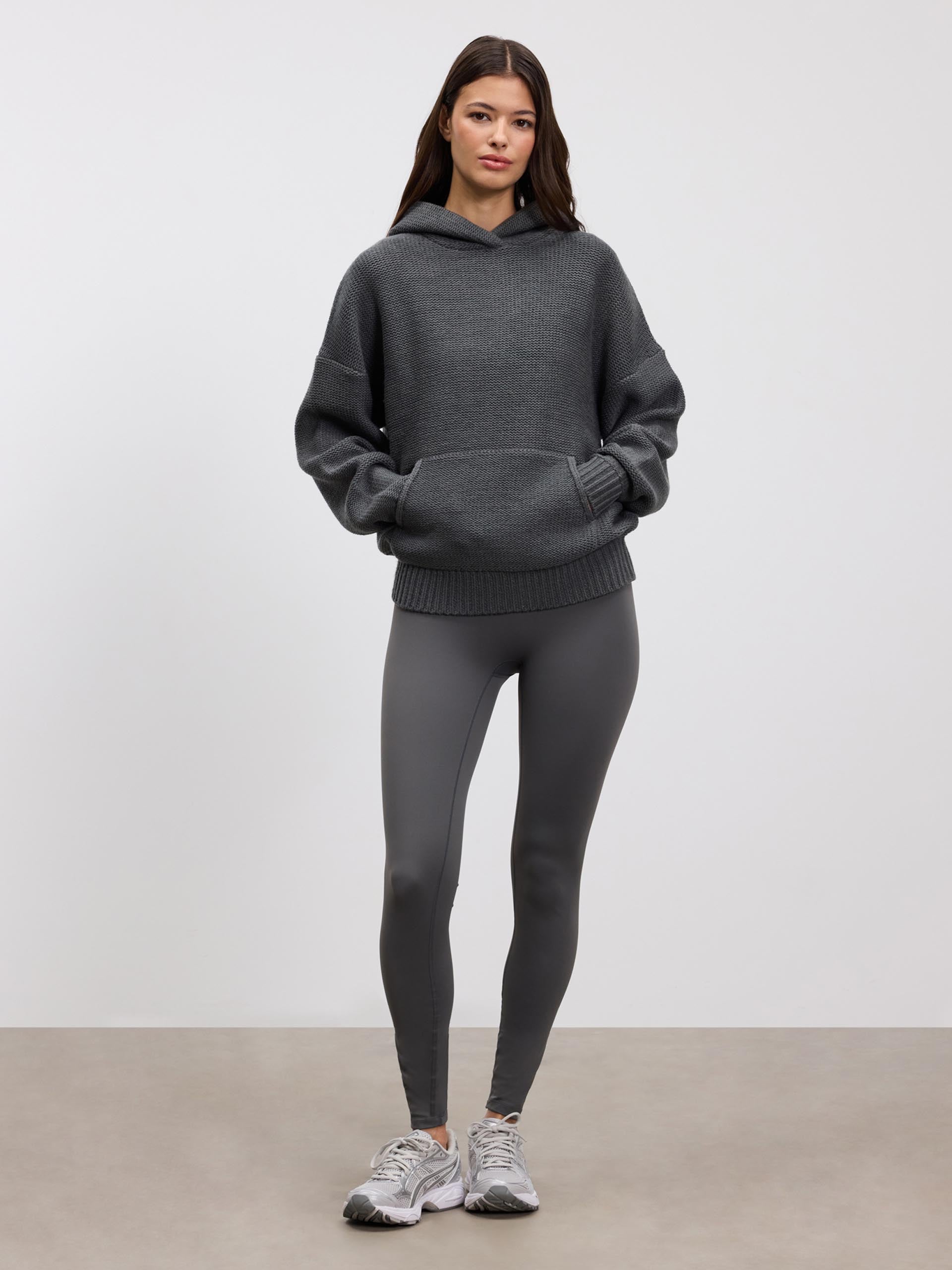 Womens Knitted Hoodie in Grey