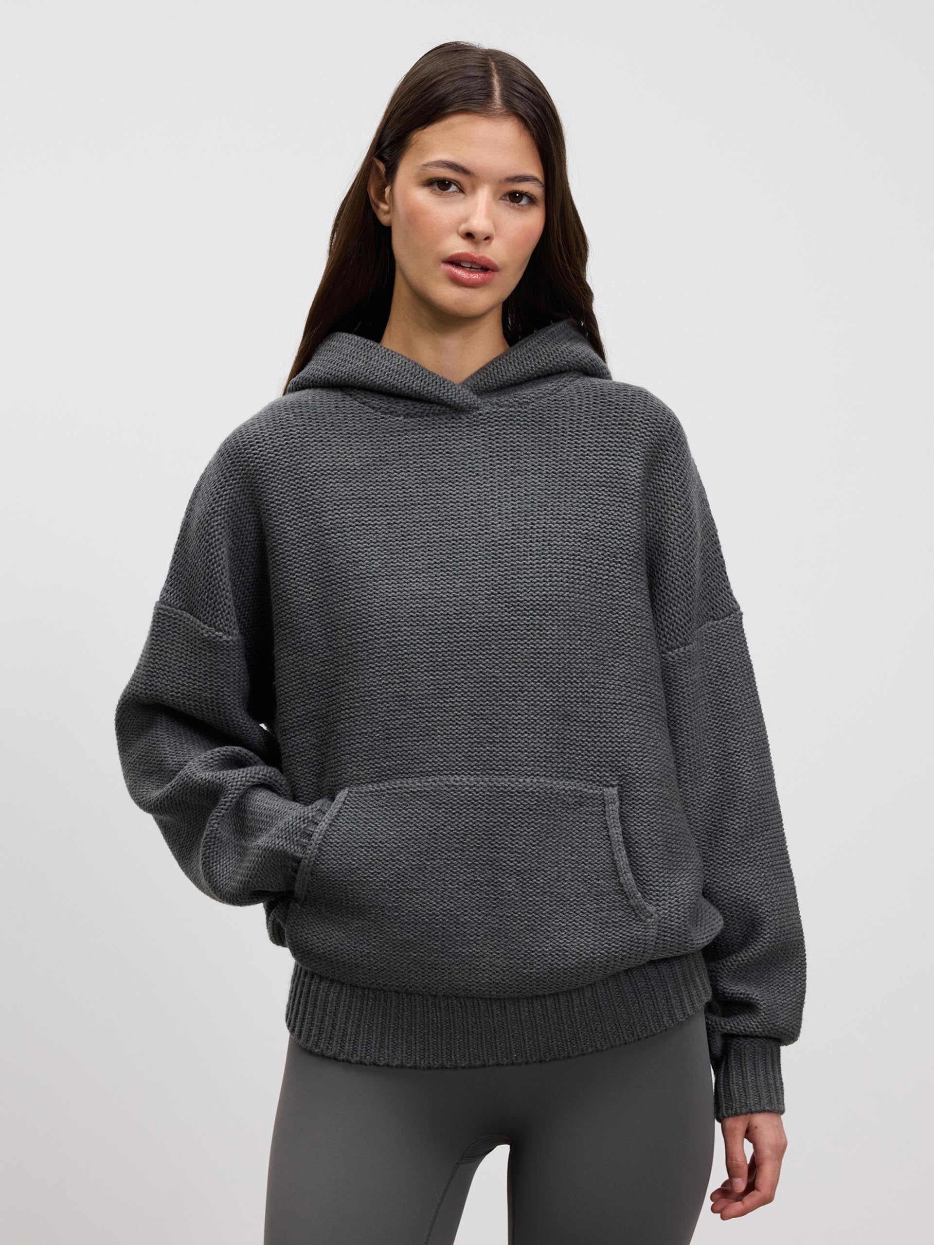 Womens Knitted Hoodie in Grey