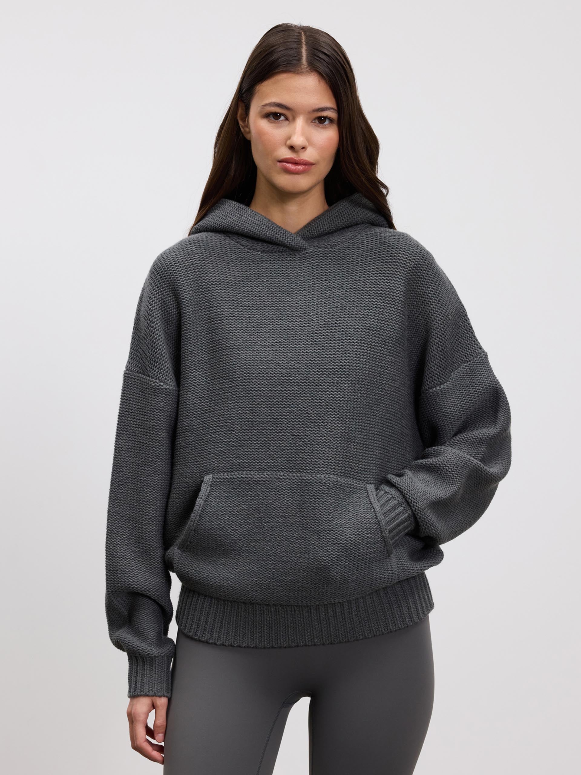 Womens Knitted Hoodie in Grey