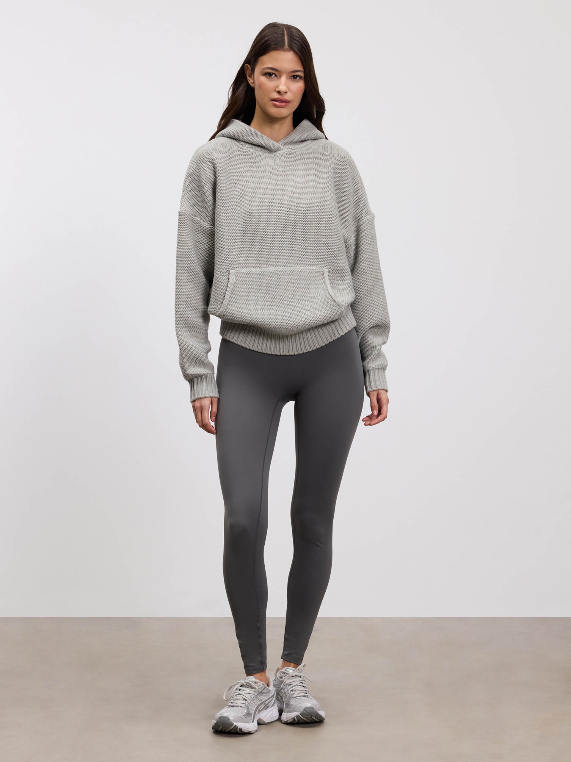 Womens Knitted Hoodie in Mid Grey