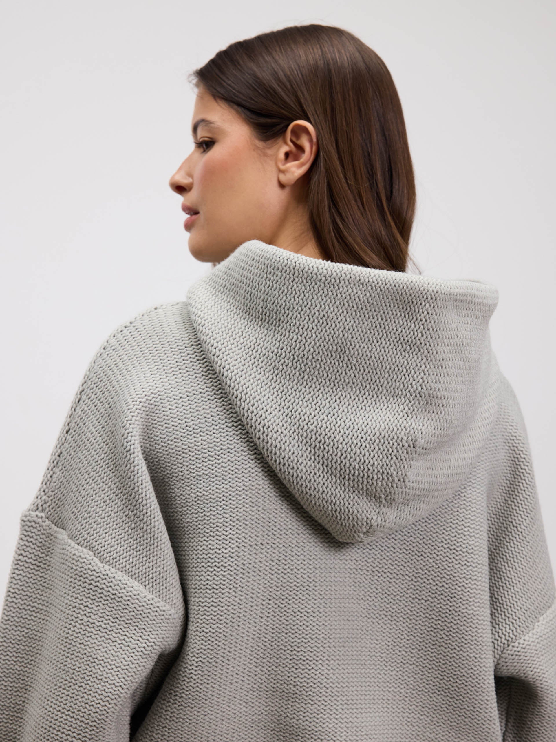 Womens Knitted Hoodie in Mid Grey