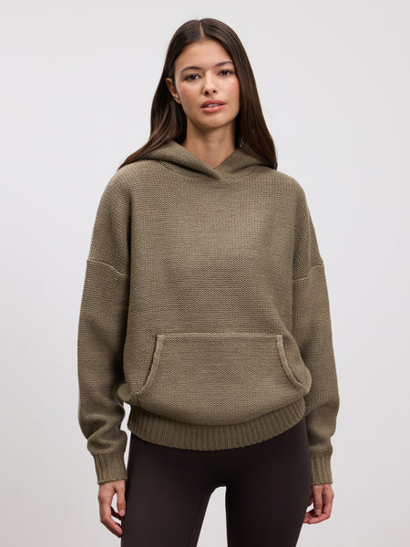 Womens Knitted Hoodie in Stone