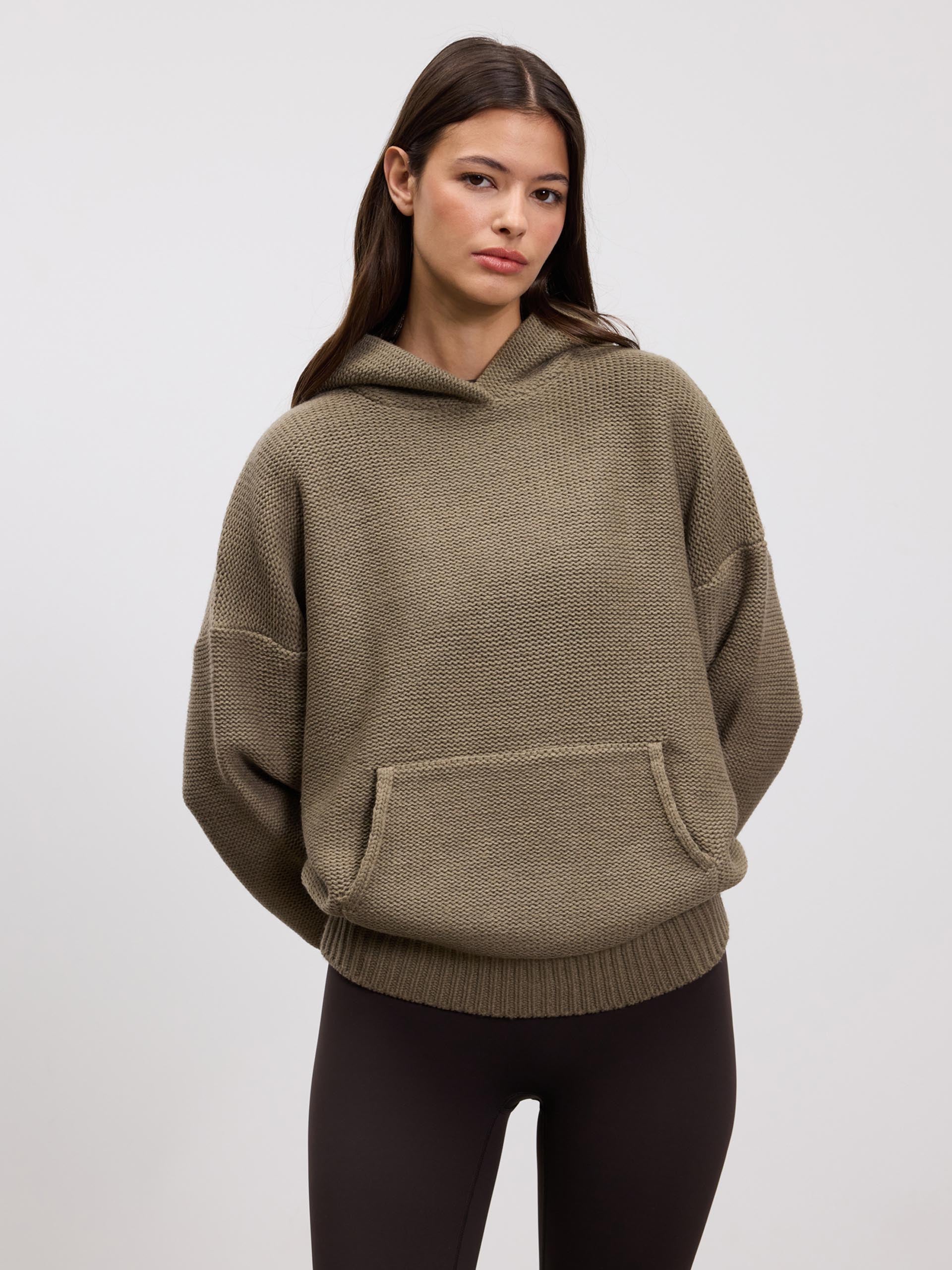 Womens Knitted Hoodie in Stone