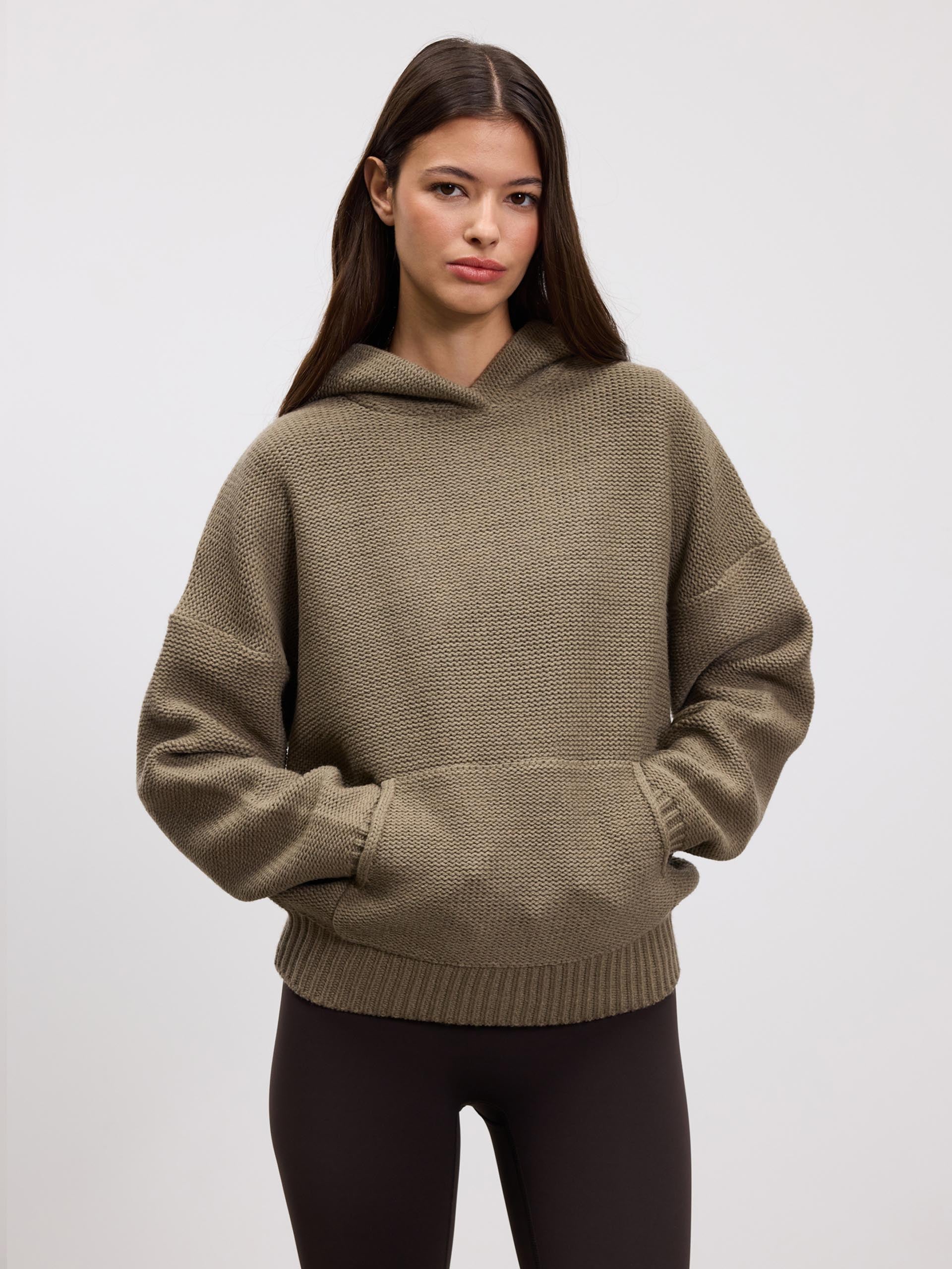 Womens Knitted Hoodie in Stone