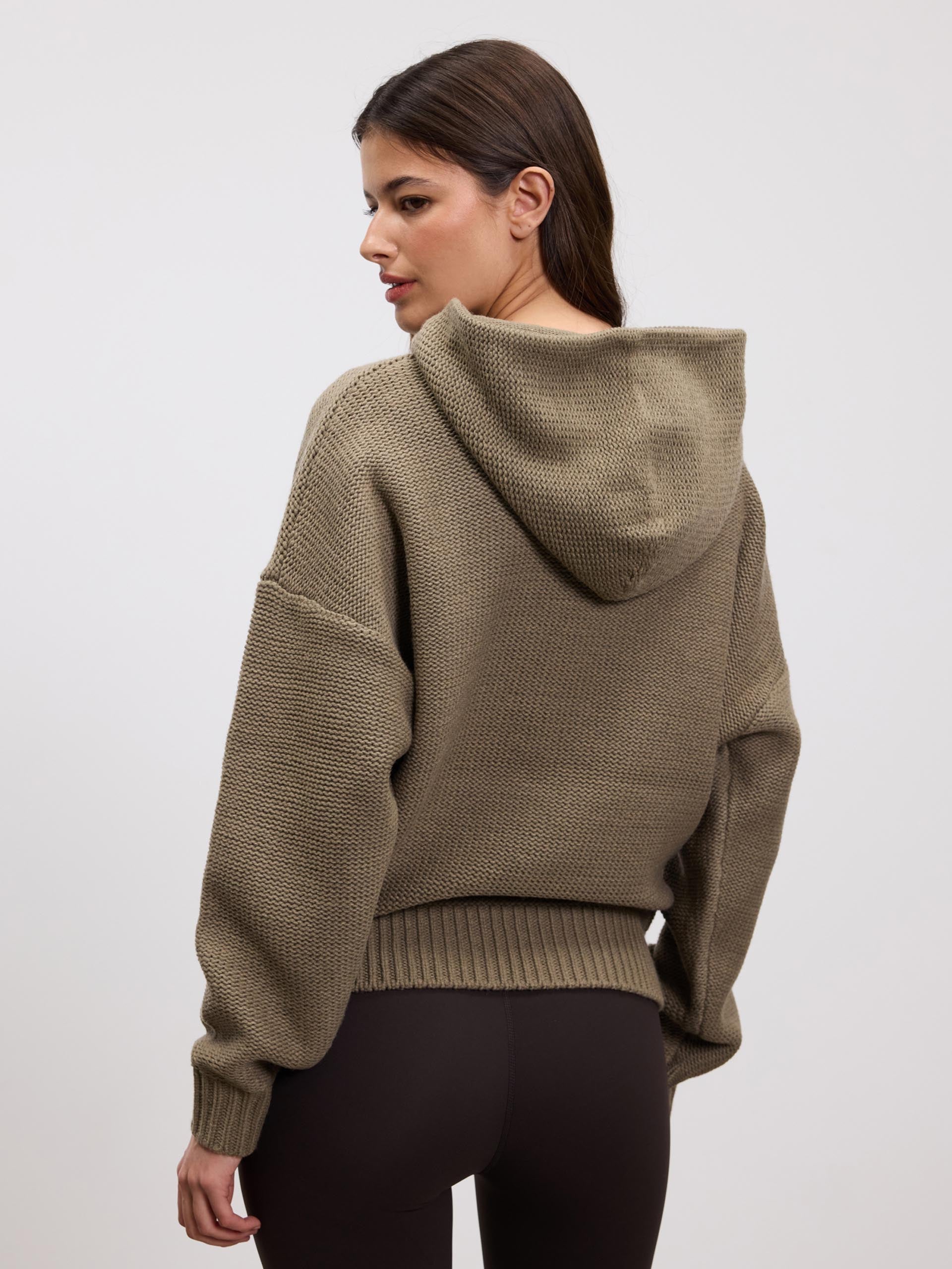 Womens Knitted Hoodie in Stone