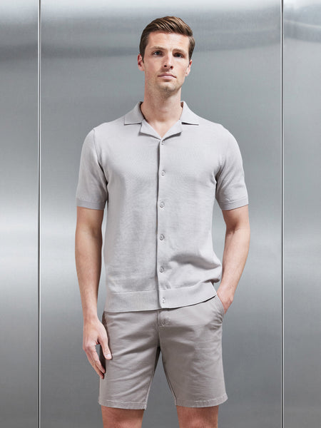 Knitted Revere Collar Shirt in Stone