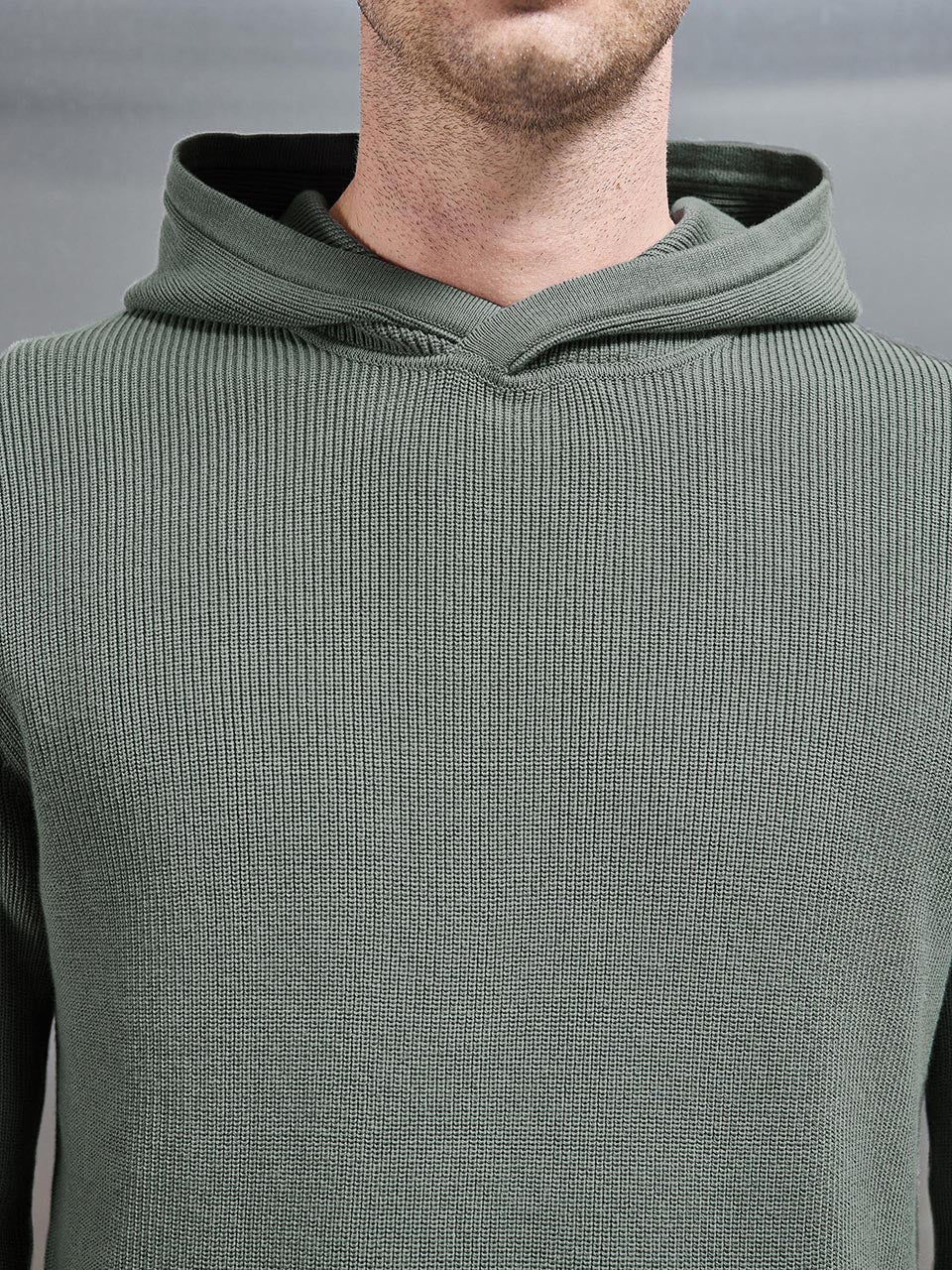 Knitted Ribbed Hoodie in Sage