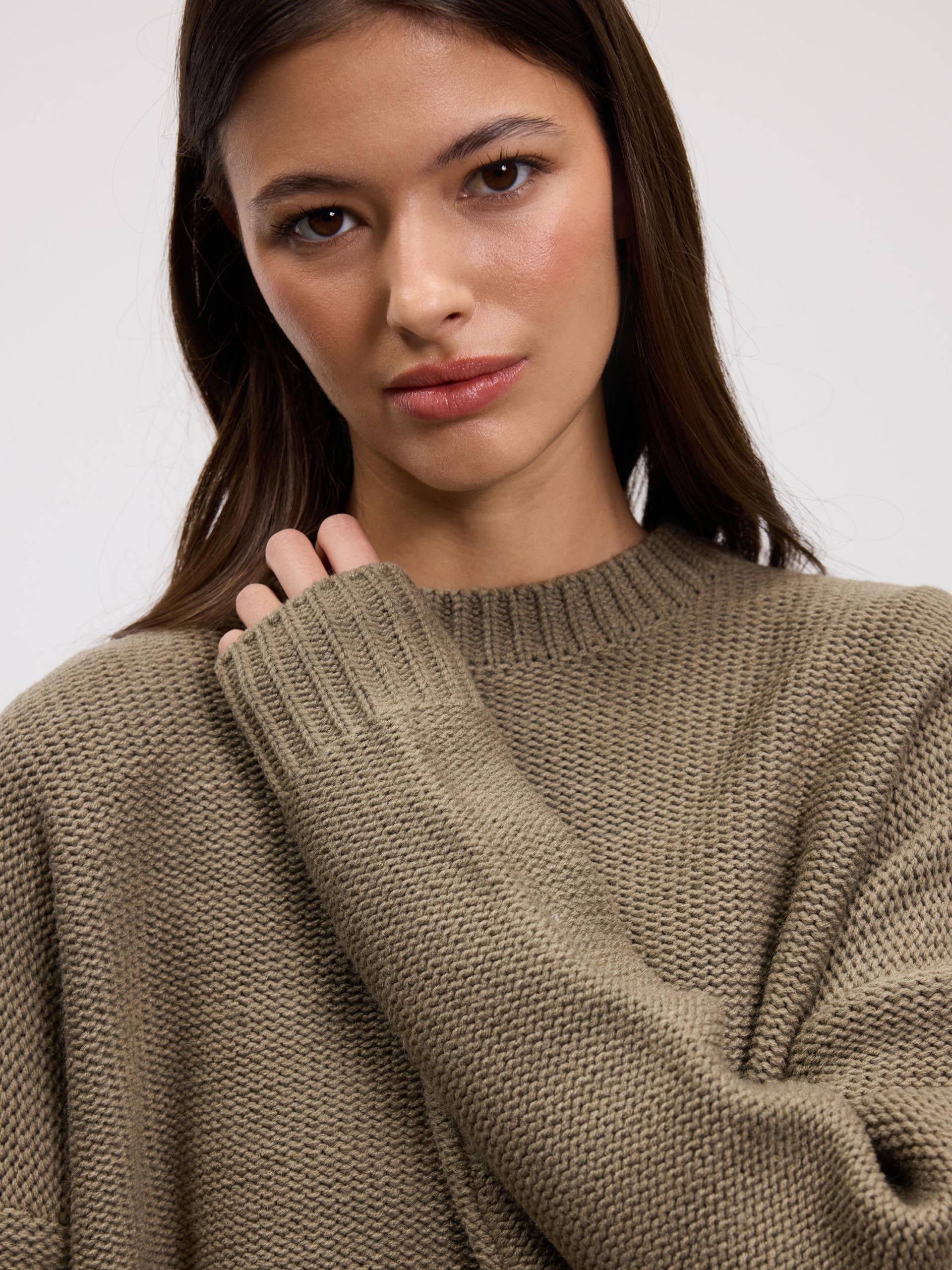 Womens Knitted Sweatshirt in Stone