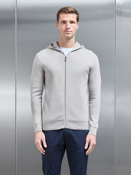Knitted Zip Through Hoodie in Stone